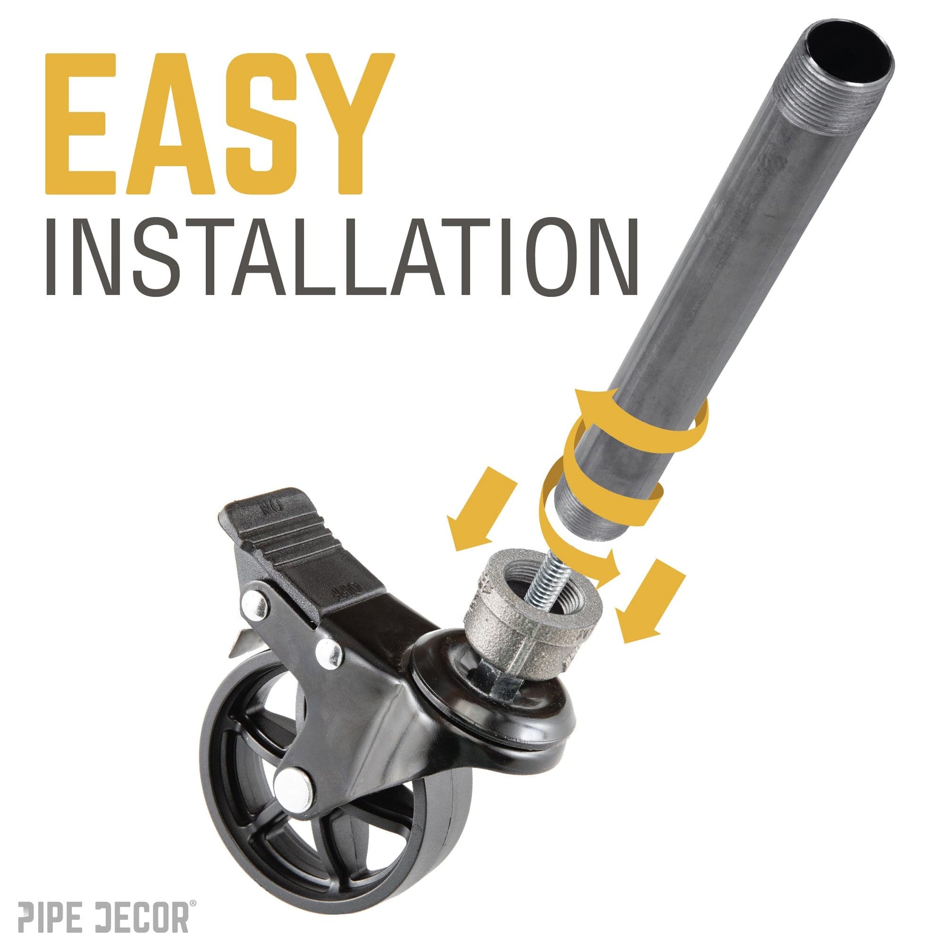 Swivel Caster Wheels for  ½” Pipe with Locking Mechanism (4-Pack)