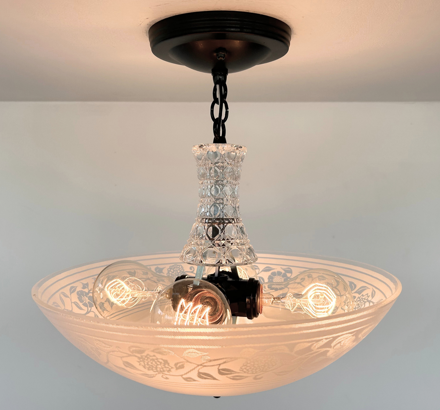 Floral Frost and Clear Vintage Antique Chandelier