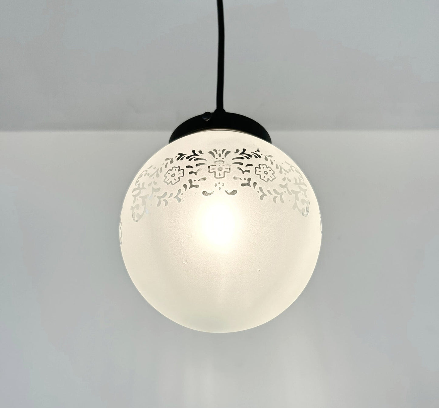 Frosted Floral and Cross Globe Pendant Light