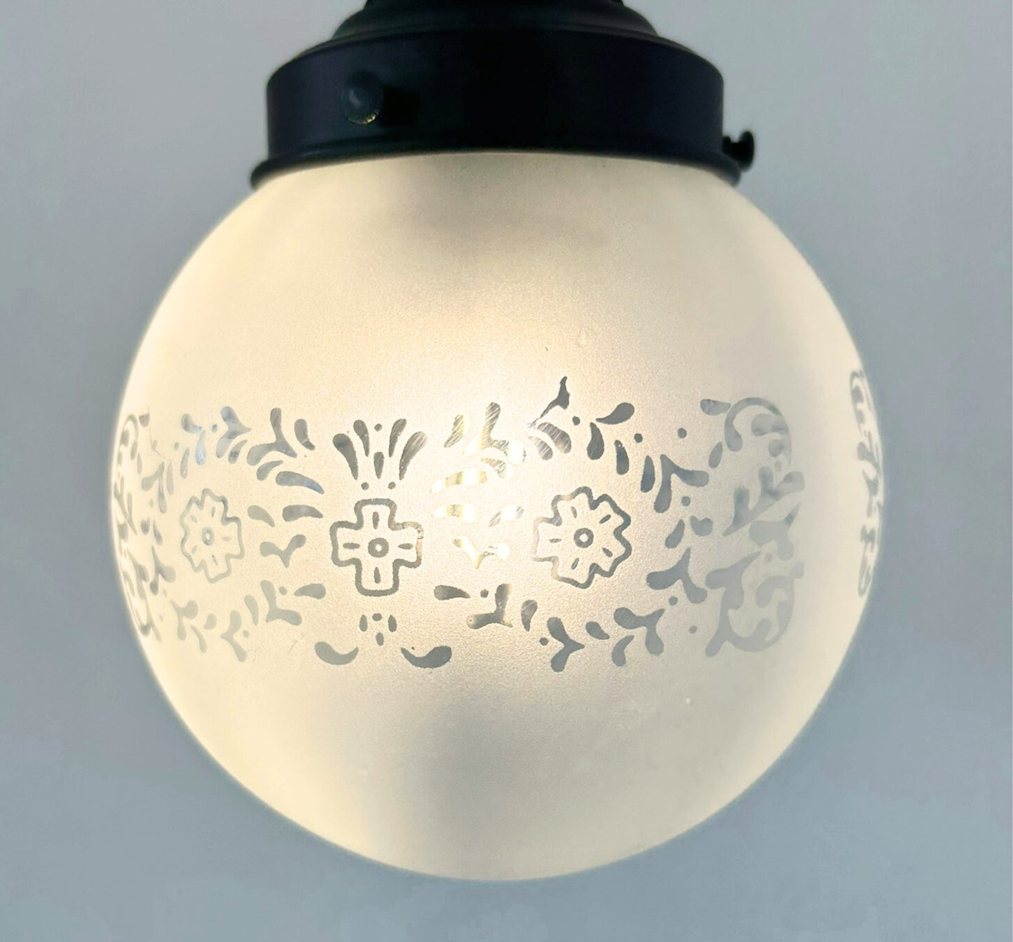 Frosted Floral and Cross Globe Pendant Light