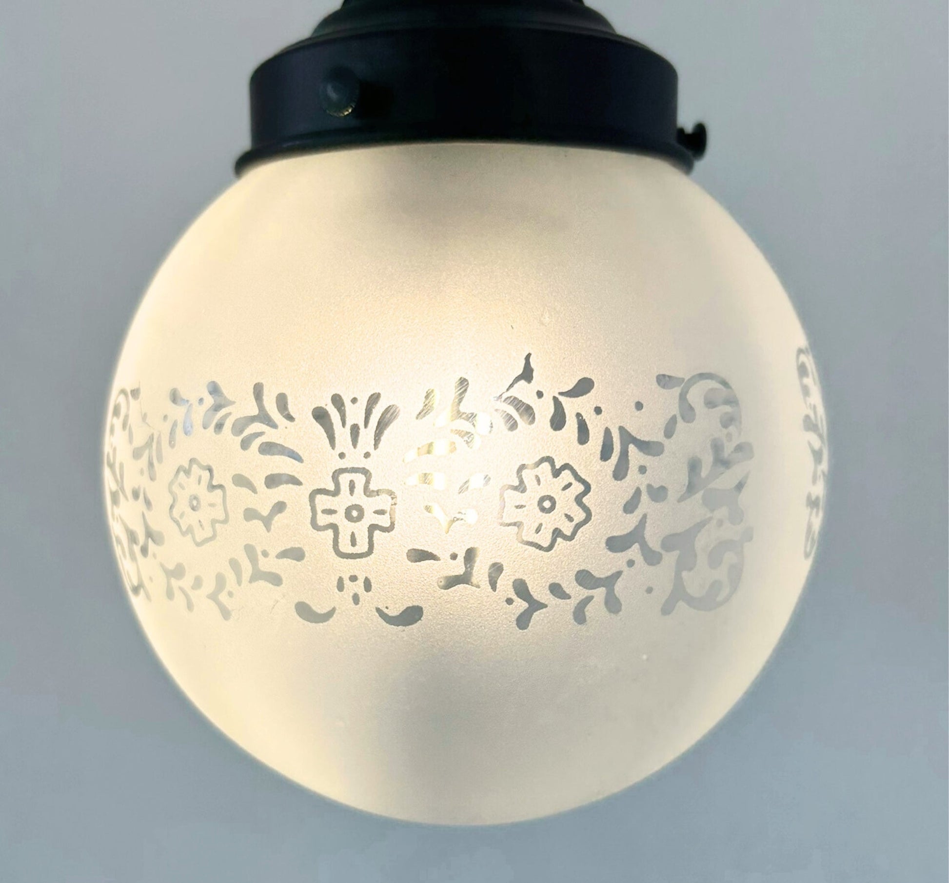 Frosted Floral and Cross Globe Pendant Light