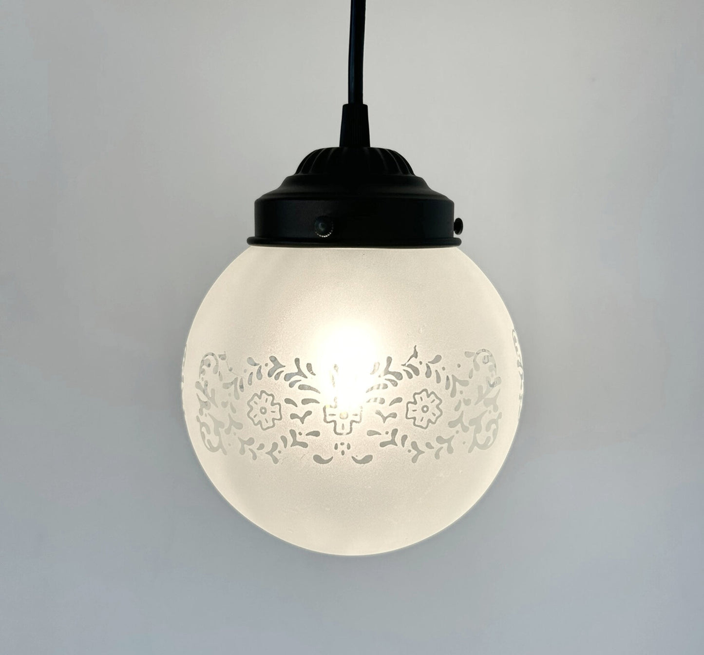 Frosted Floral and Cross Globe Pendant Light