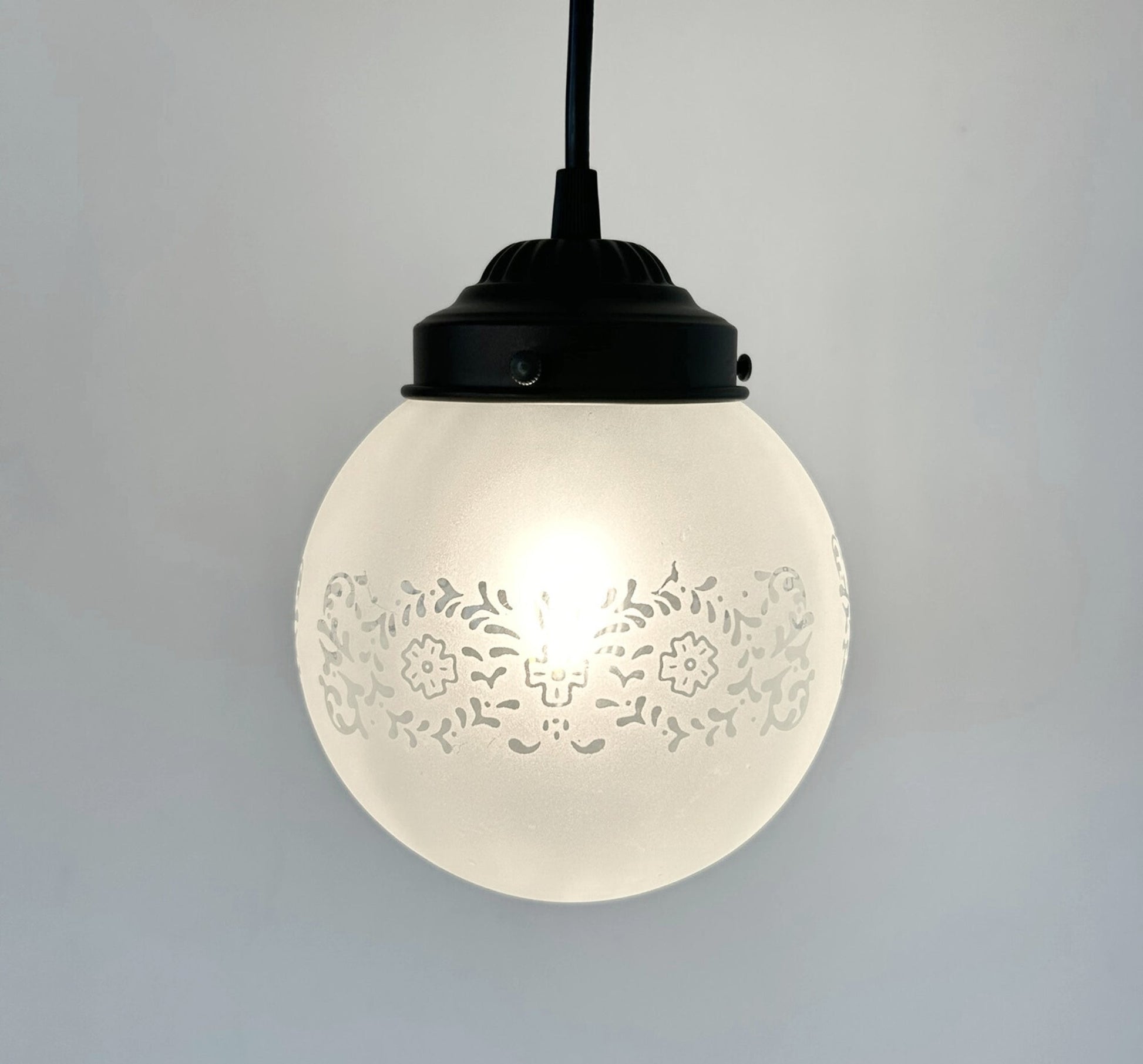 Frosted Floral and Cross Globe Pendant Light