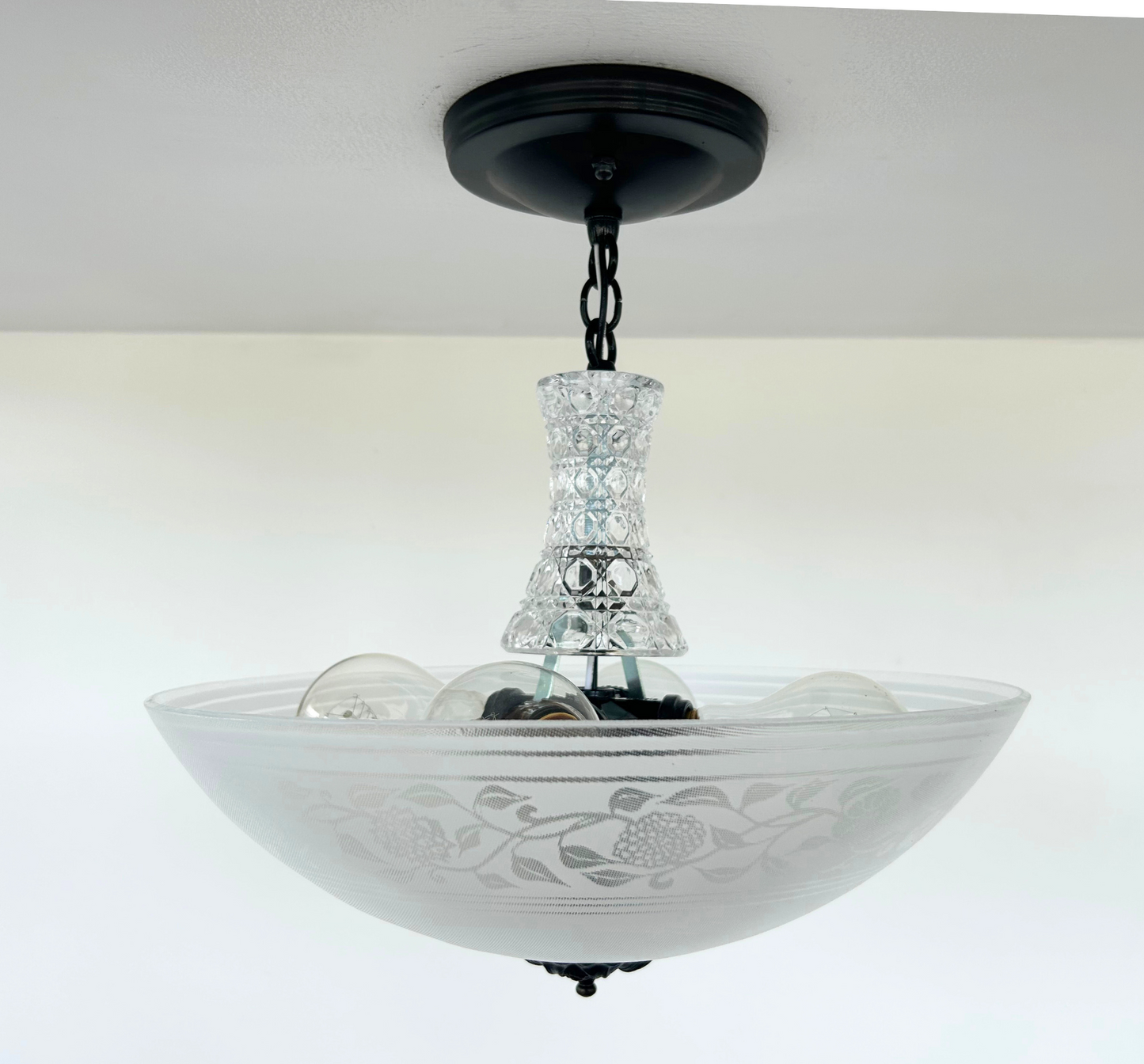 Floral Frost and Clear Vintage Antique Chandelier