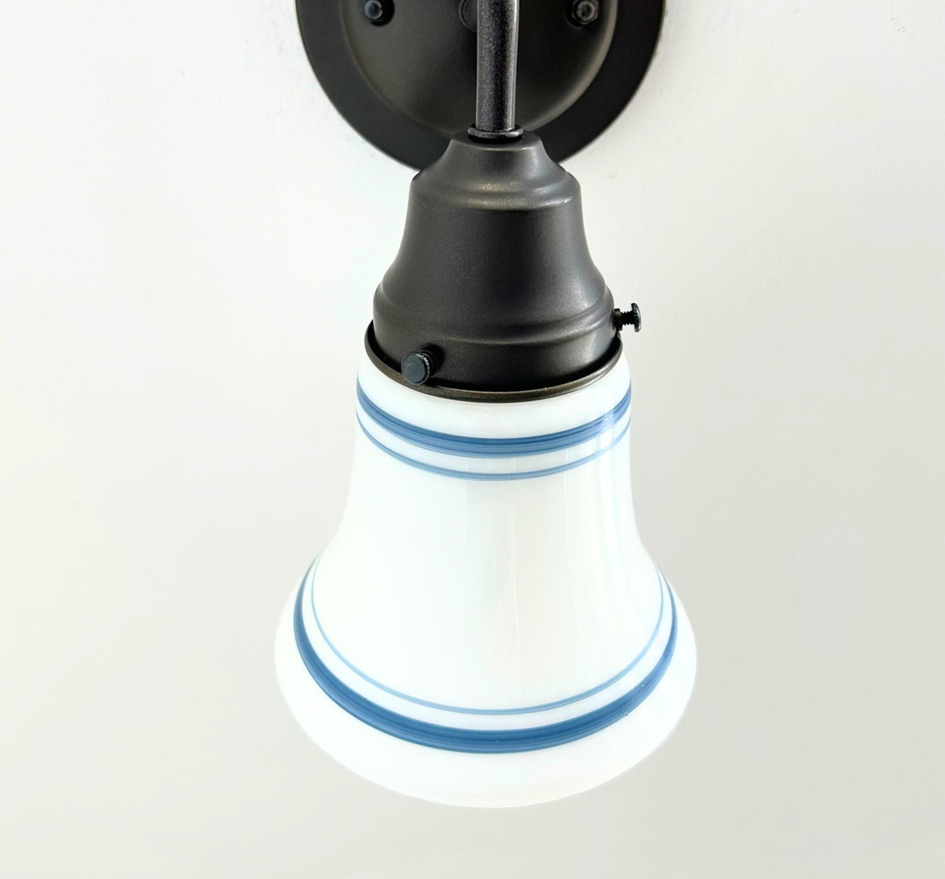 1940's Traditional Milk Glass Bell With Blue Accent Wall Sconce/Pendant Light
