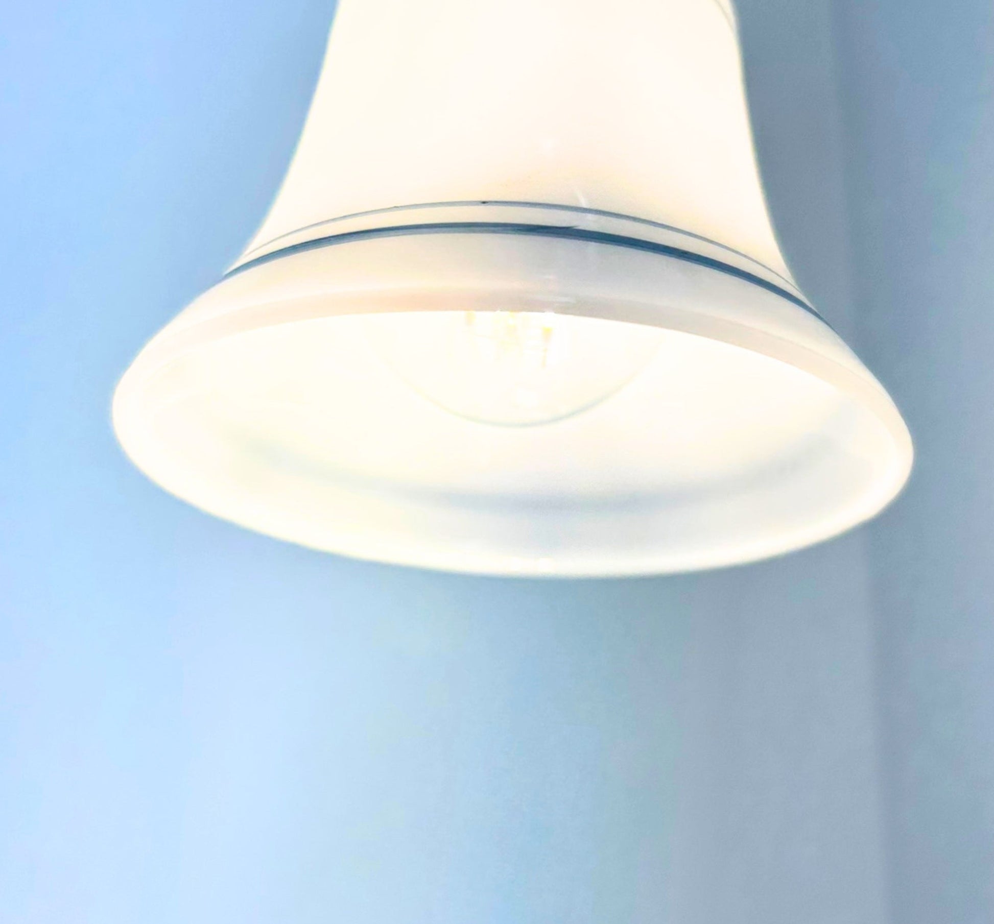 1940's Traditional Milk Glass Bell With Blue Accent Wall Sconce/Pendant Light
