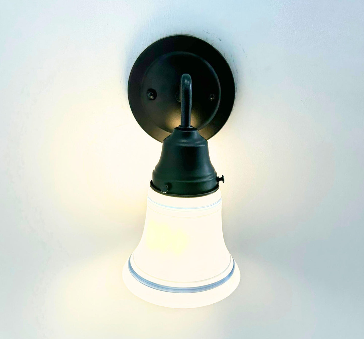 1940's Traditional Milk Glass Bell With Blue Accent Wall Sconce/Pendant Light