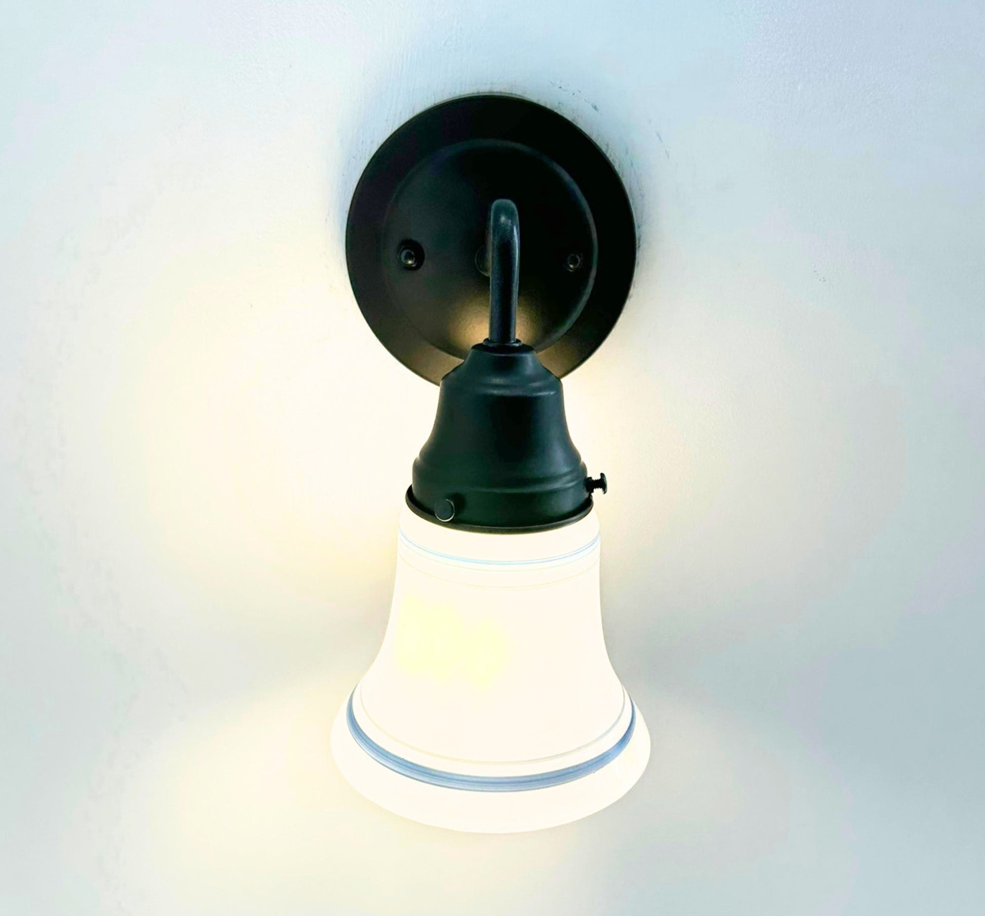 1940's Traditional Milk Glass Bell With Blue Accent Wall Sconce/Pendant Light