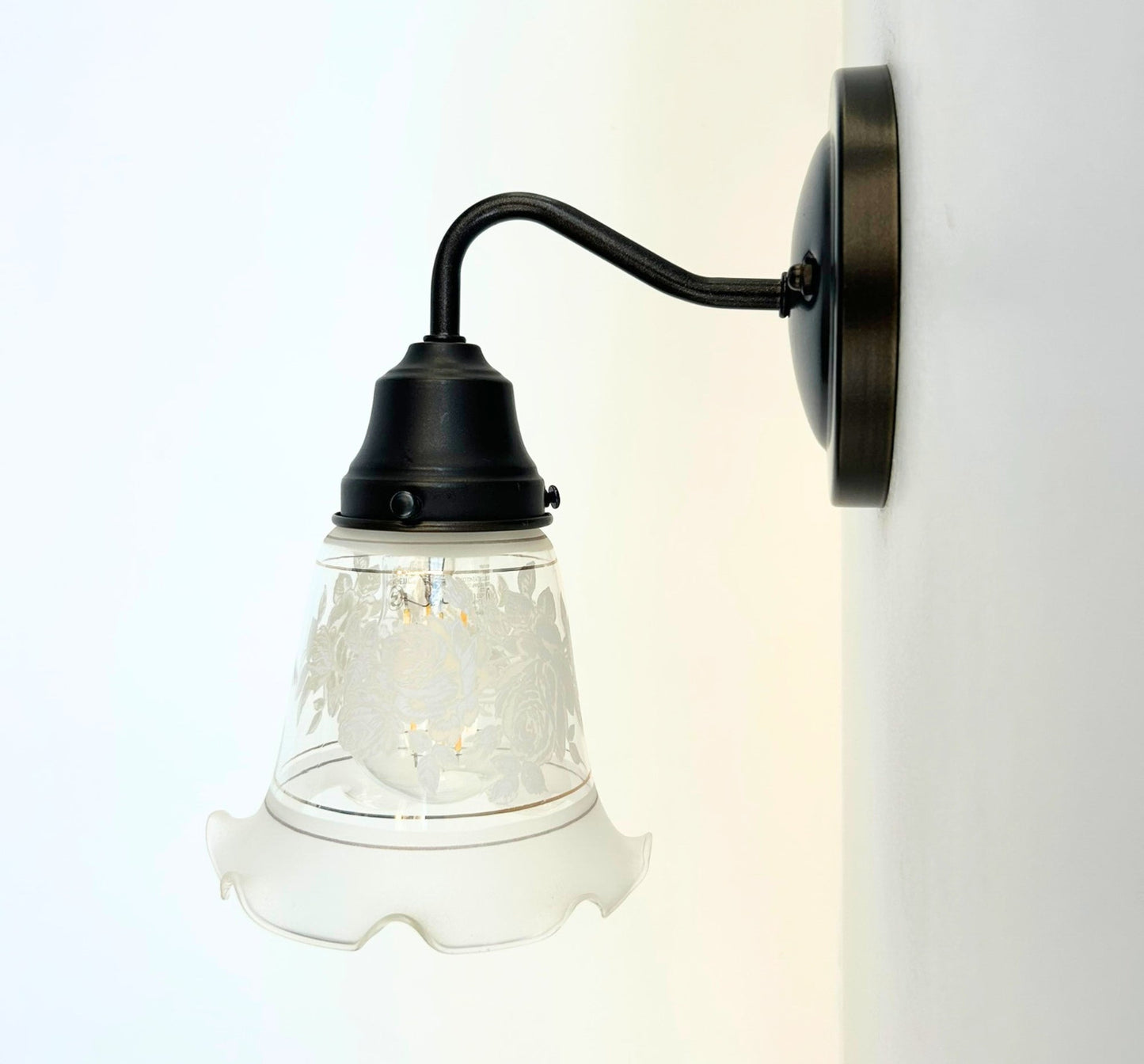 Rose Design Banded Frost and Clear Flare Wall Sconce