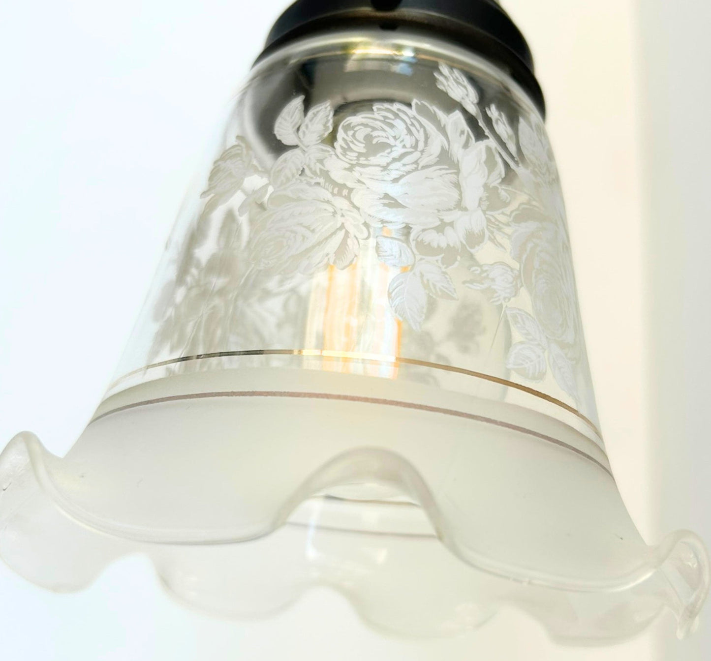 Rose Design Banded Frost and Clear Flare Wall Sconce