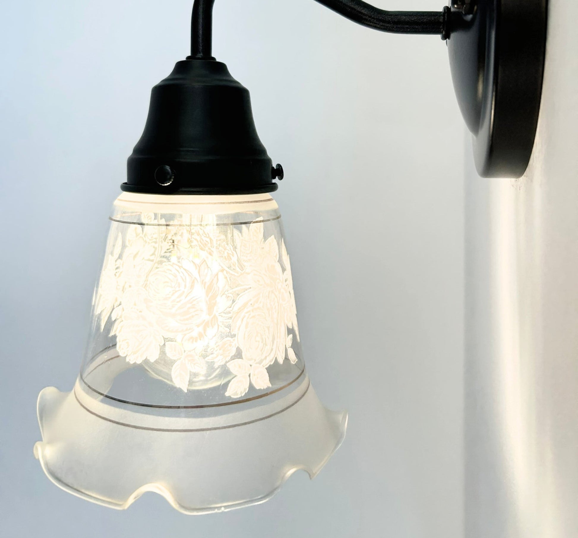 Rose Design Banded Frost and Clear Flare Wall Sconce