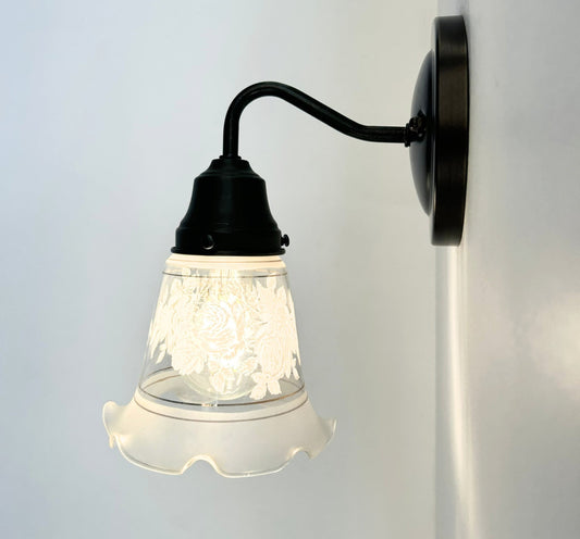 Rose Design Banded Frost and Clear Flare Wall Sconce