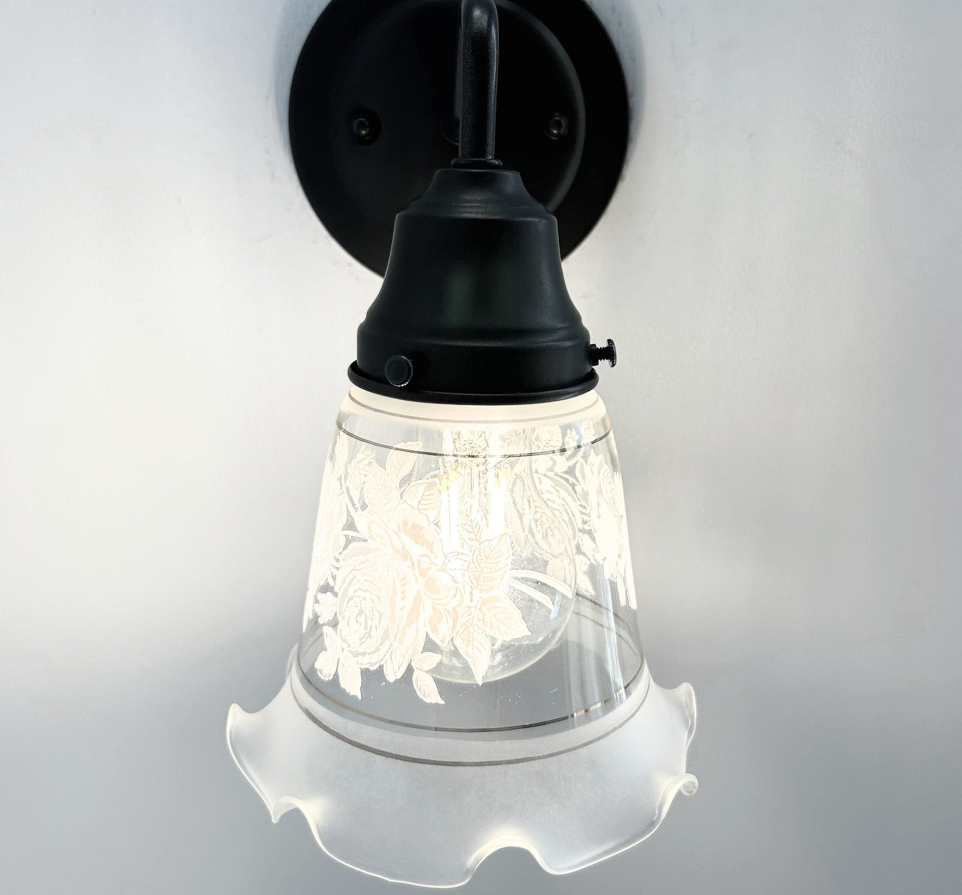 Rose Design Banded Frost and Clear Flare Wall Sconce