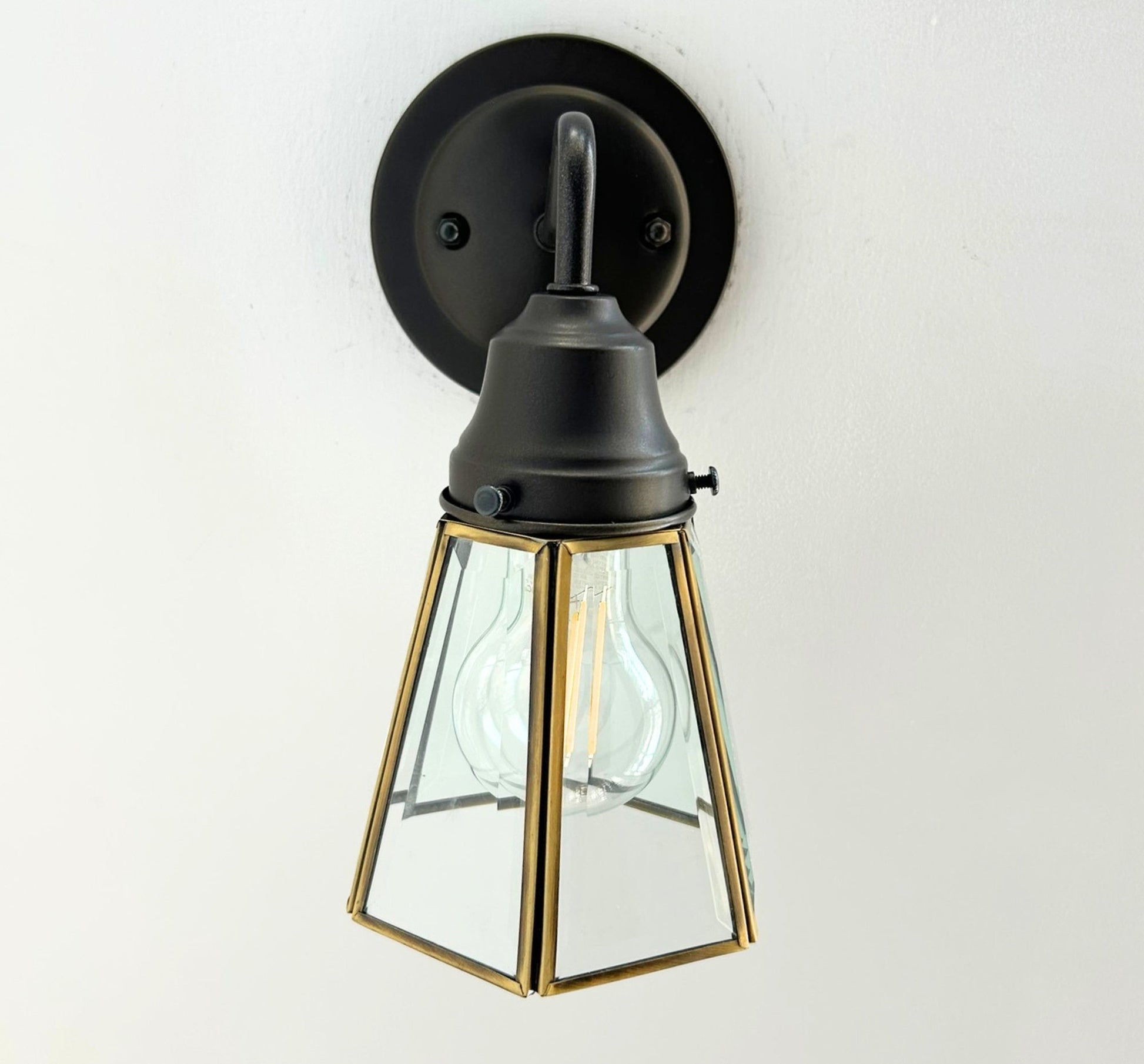 Clear Glass and Brass Wall Sconce or Pendant Light