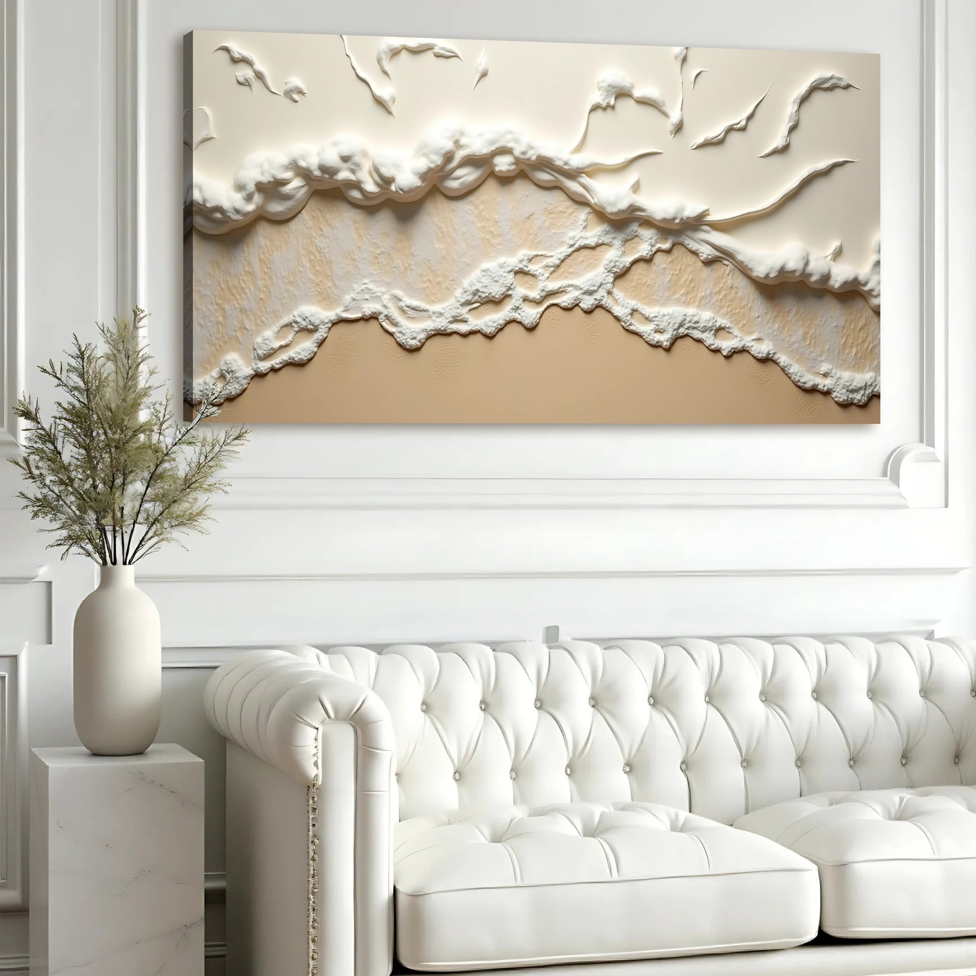Beige Abstract Ocean Waves Wall Art