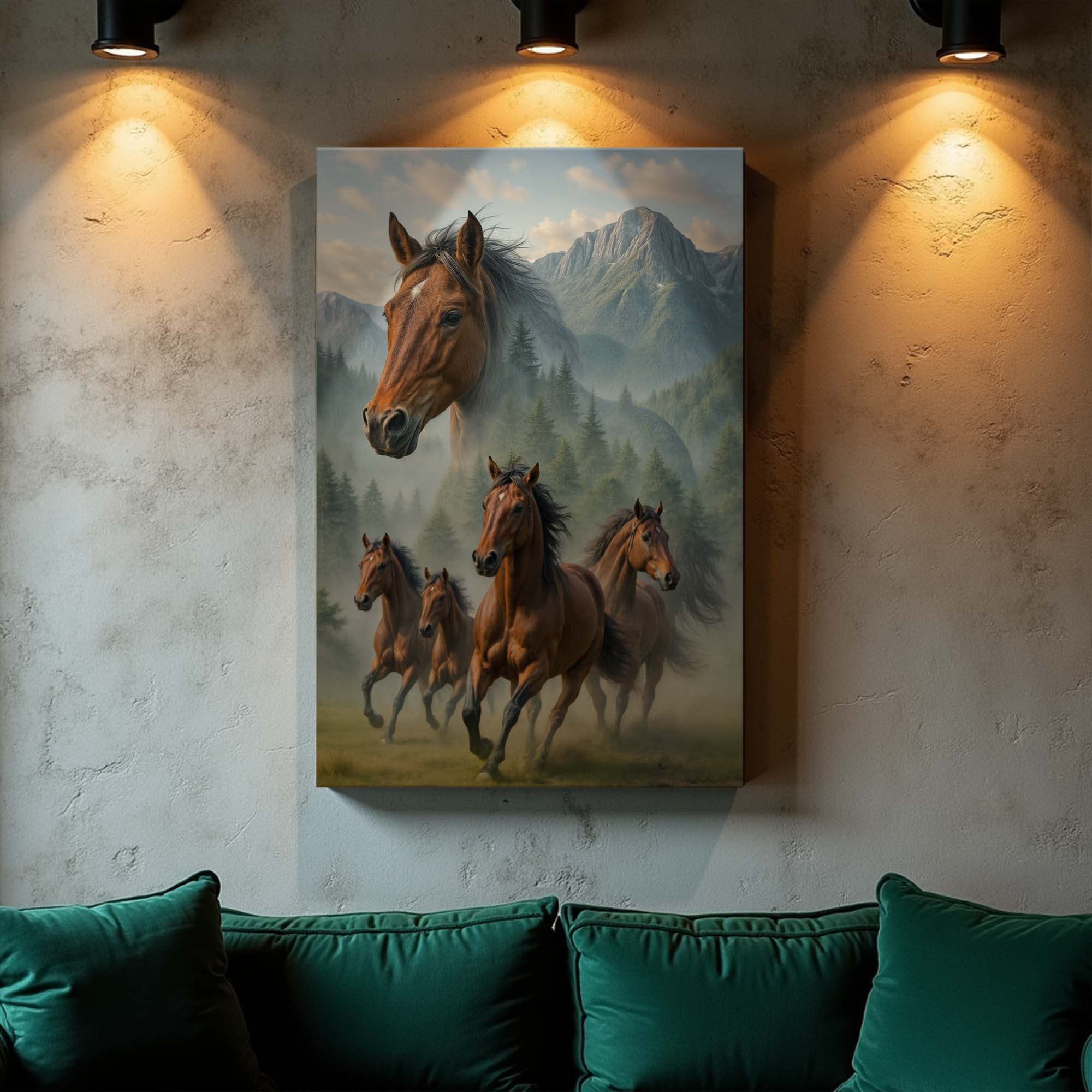 Galloping Horse Double Exposure Wall Art – Metal Sign Barn