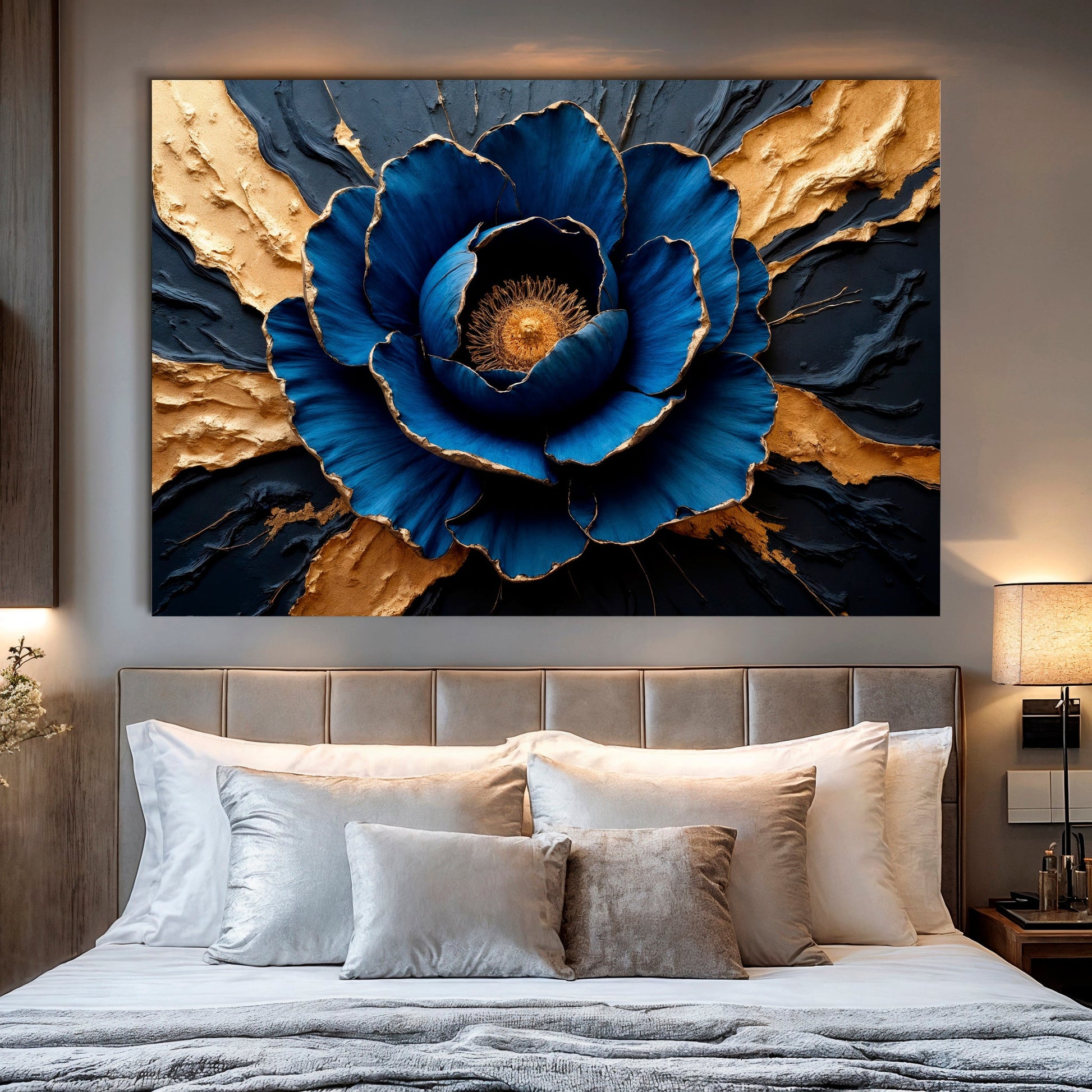 Sapphire Bloom Impasto Wall Art