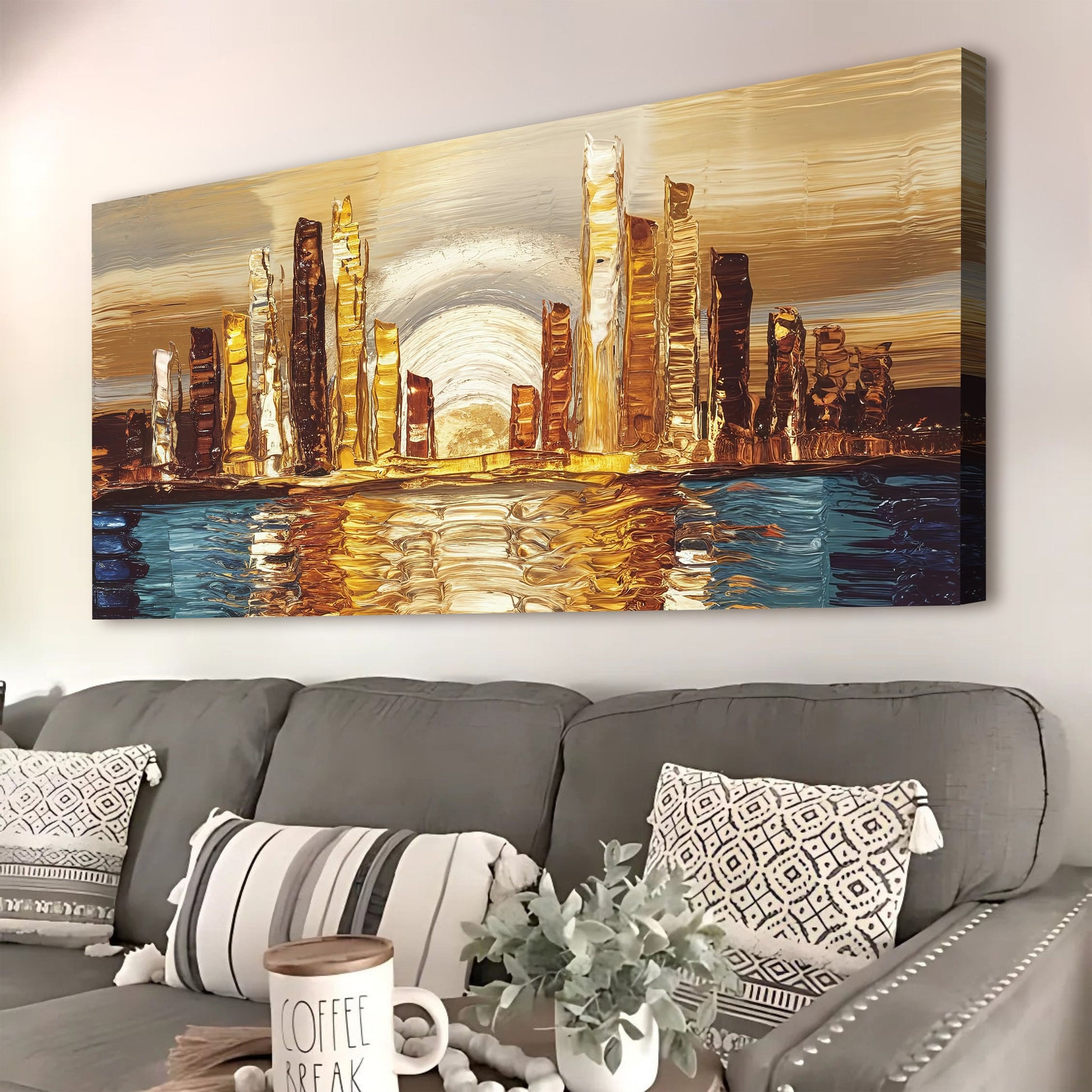 Golden Metropolis Abstract Impasto Wall Art