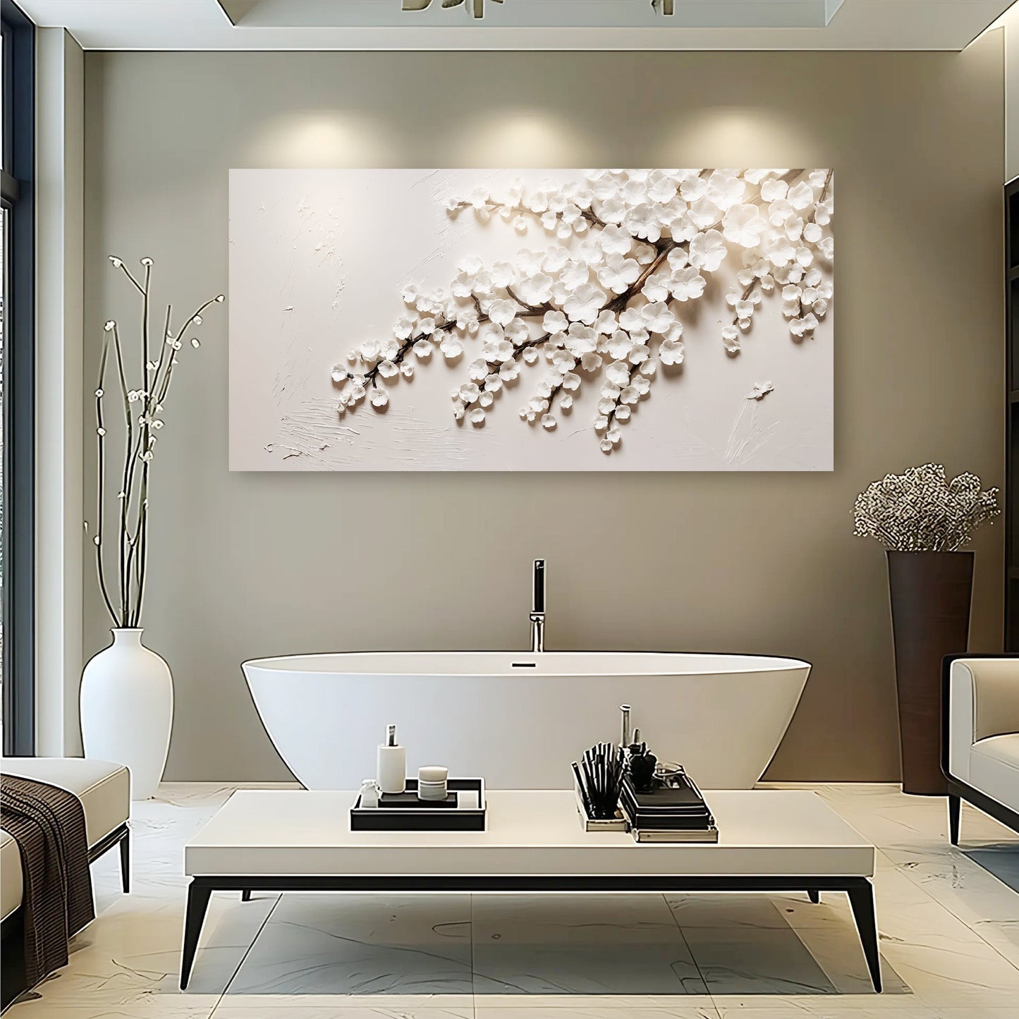 White Cherry Blossom Wall Art