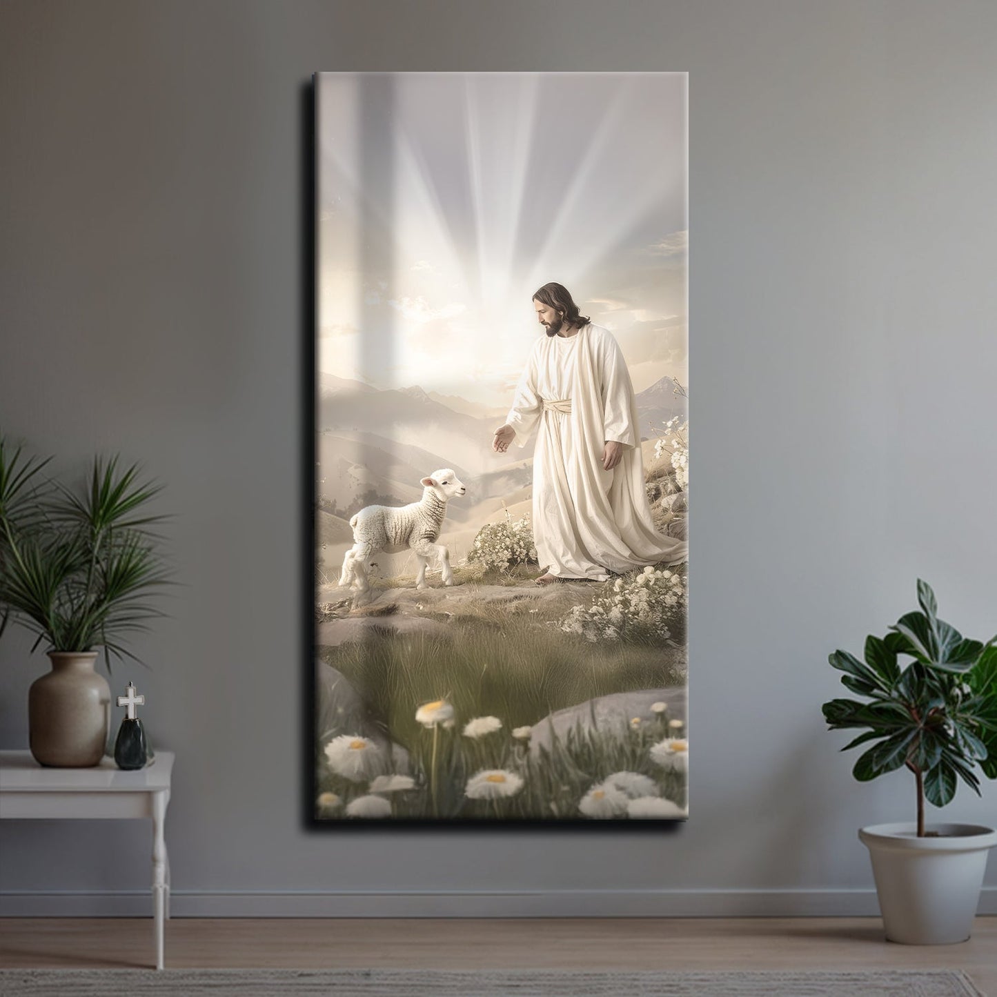 Jesus Protects The Lamb From Wolves Faith Wall Art XII