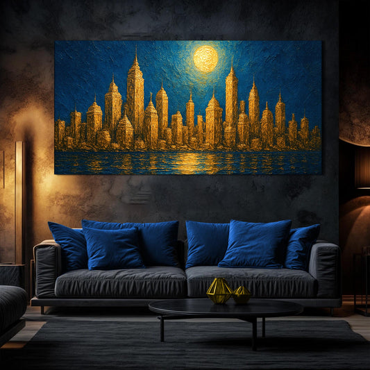 Golden Metropolis Cityscape Impasto Wall Art