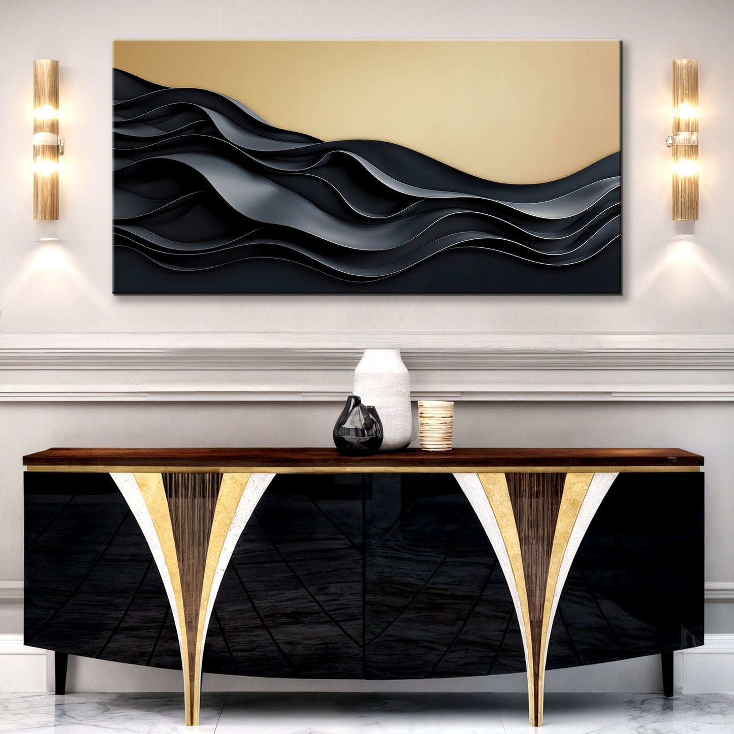 Black and Gold Minimalist Abstract Wall Art II
