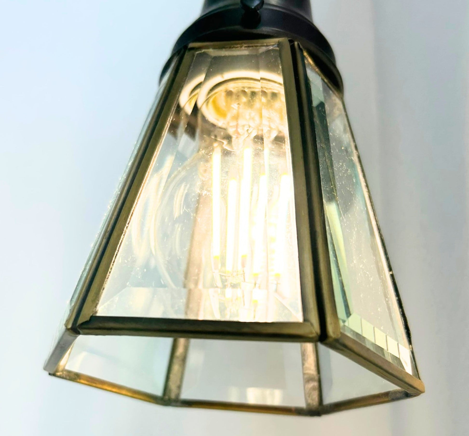 Clear Glass and Brass Wall Sconce or Pendant Light