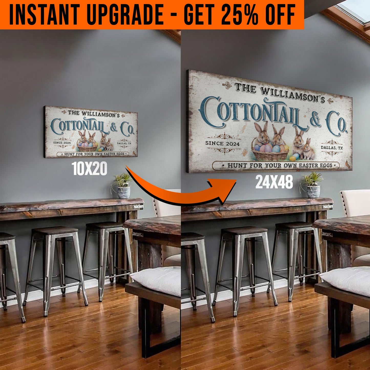 Upgrade Your 20x10 'Vintage Easter Sign' Canvas To 24x48 Inches