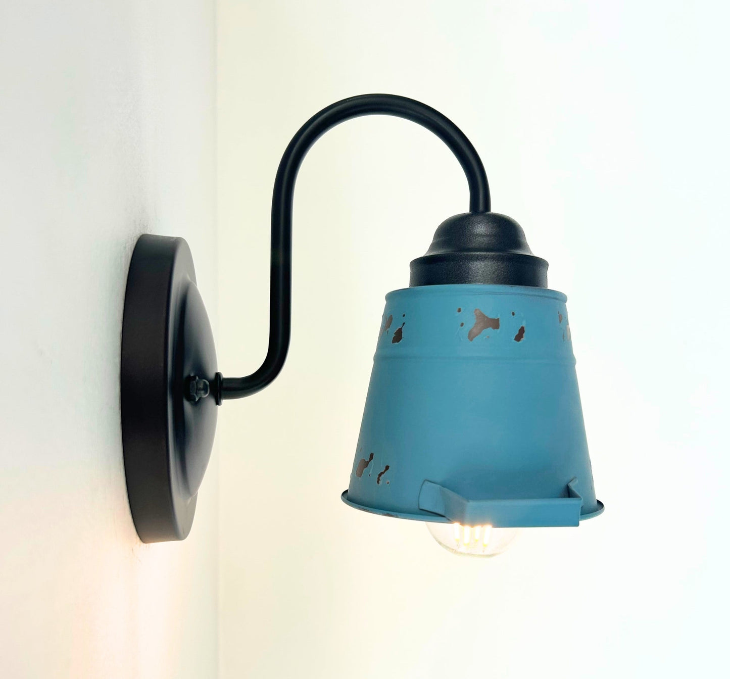 Distressed Rustic Blue Farmhouse Wall Sconce