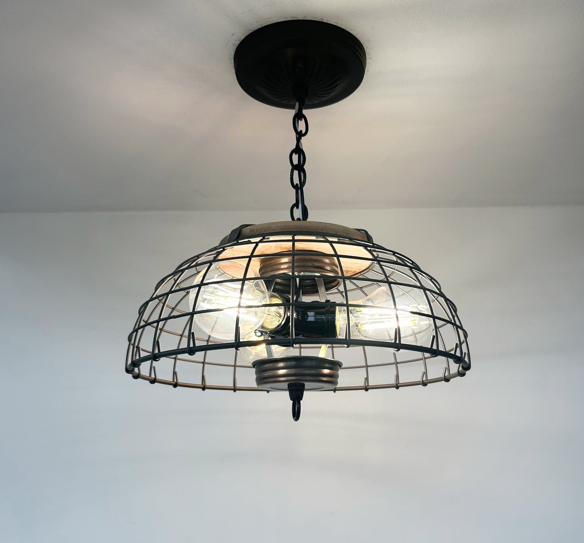 Rustic Industrial Wire Cage Pendant Light