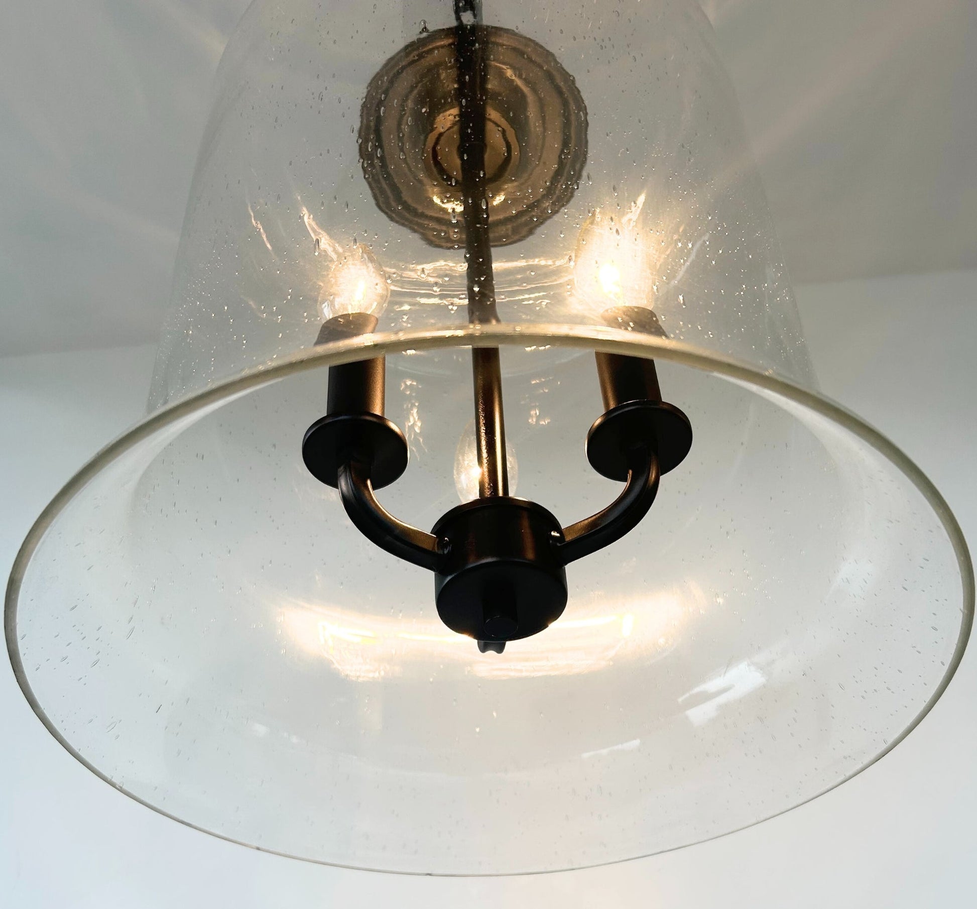 Extra Large Clear Seeded Glass Bell Pendant Light
