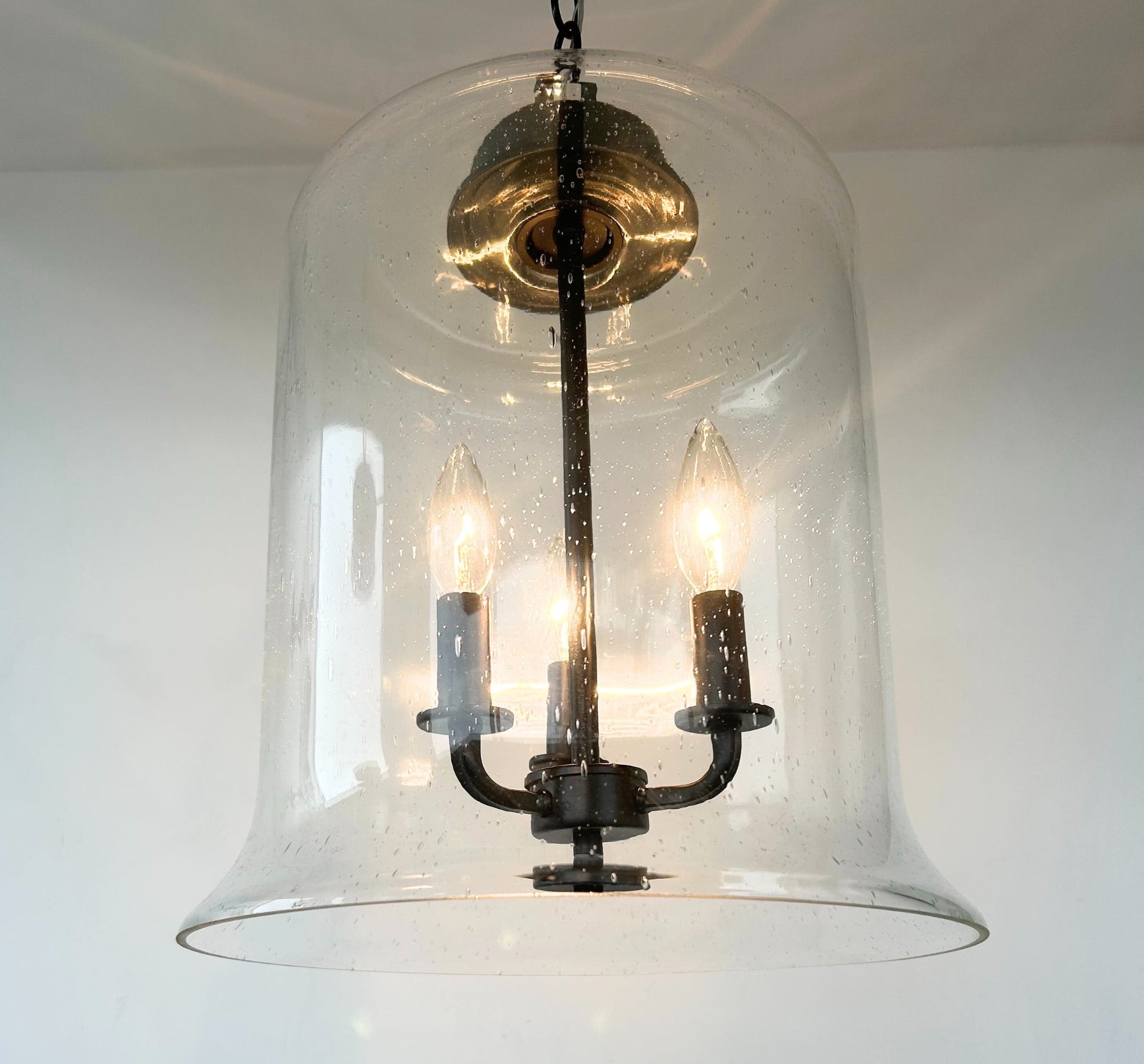 Extra Large Clear Seeded Glass Bell Pendant Light