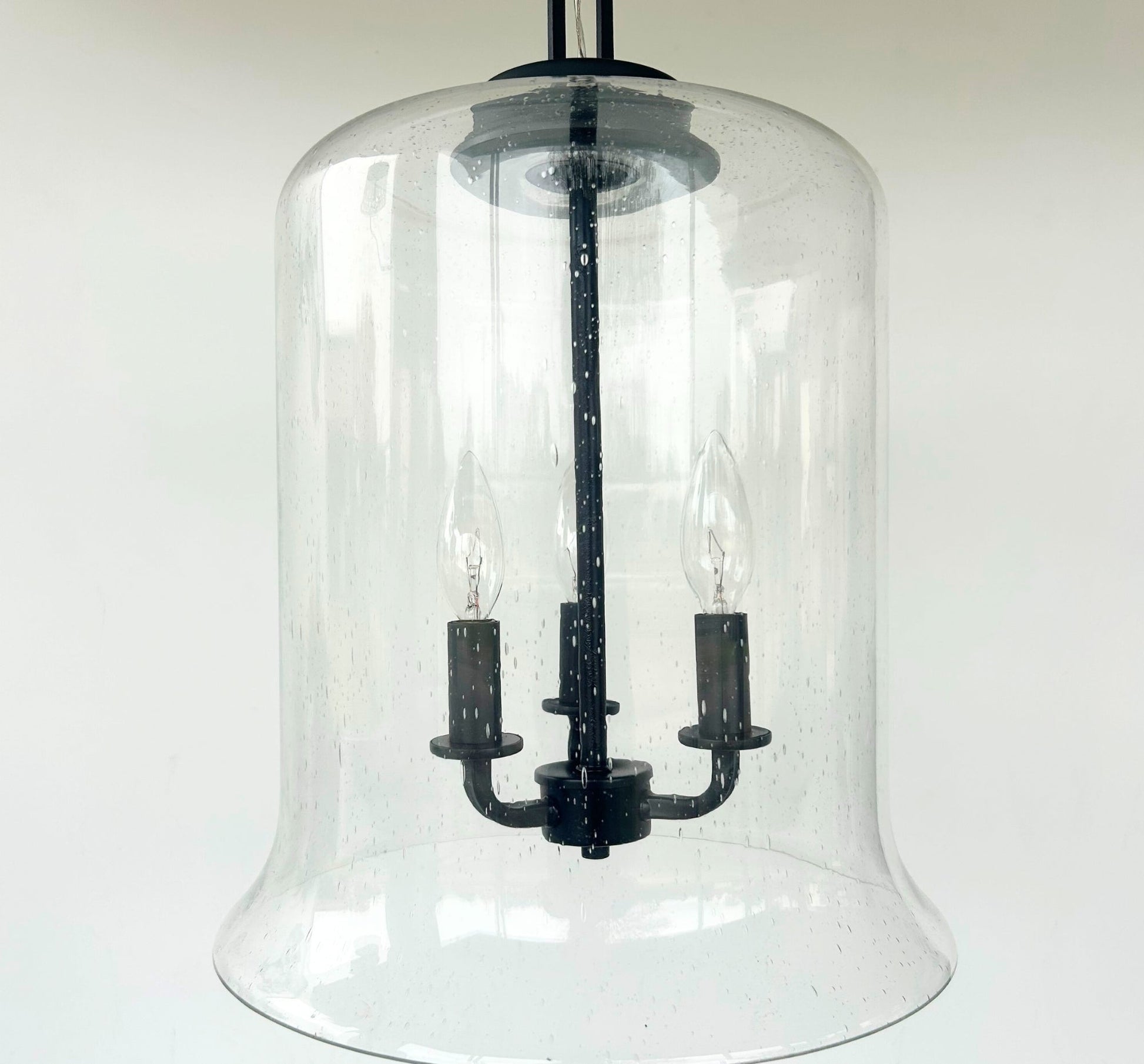 Extra Large Clear Seeded Glass Bell Pendant Light