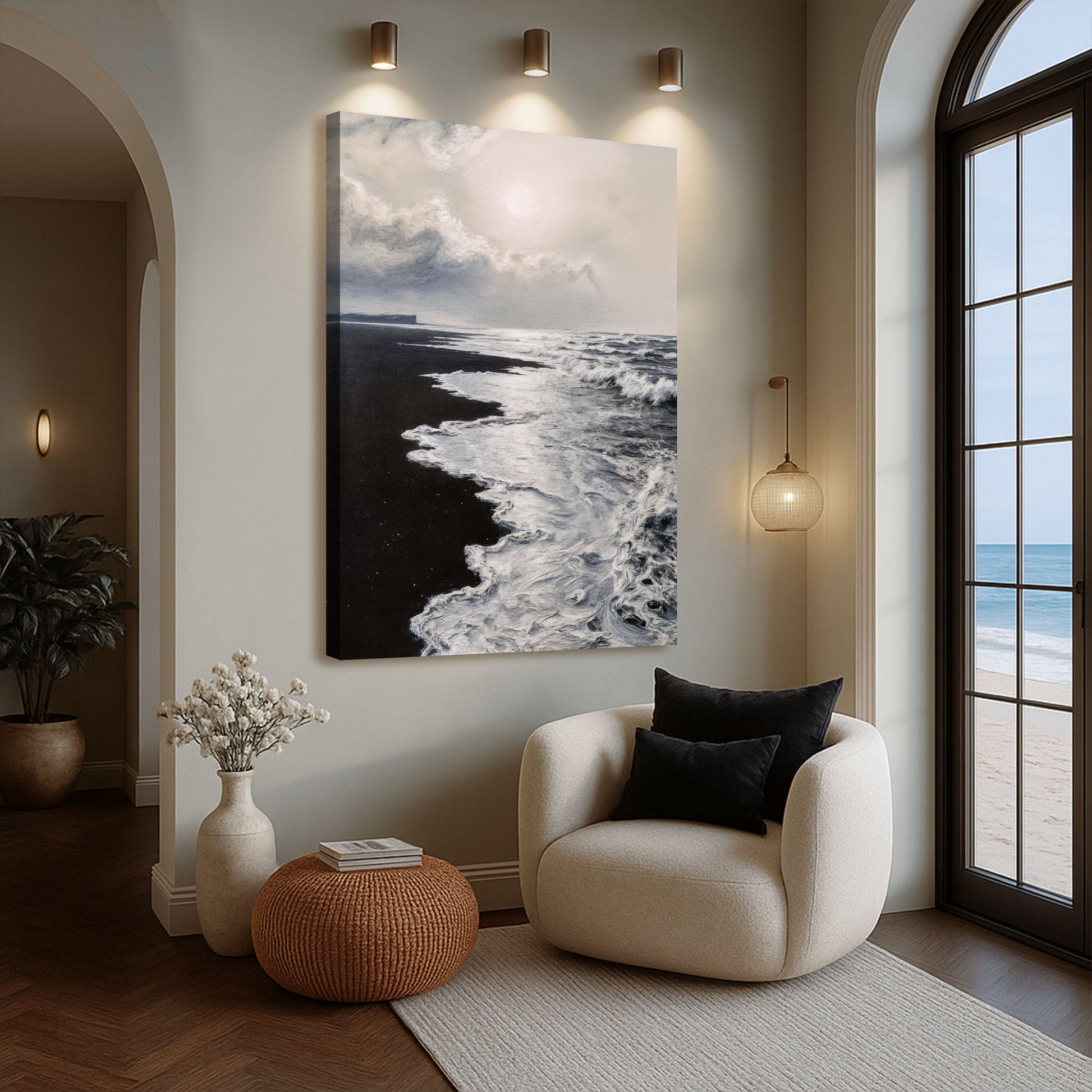 Black & White Waves Abstract  Wall Art