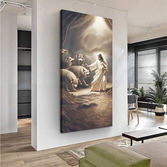 Jesus Protects The Lamb From Wolves Faith Wall Art VII