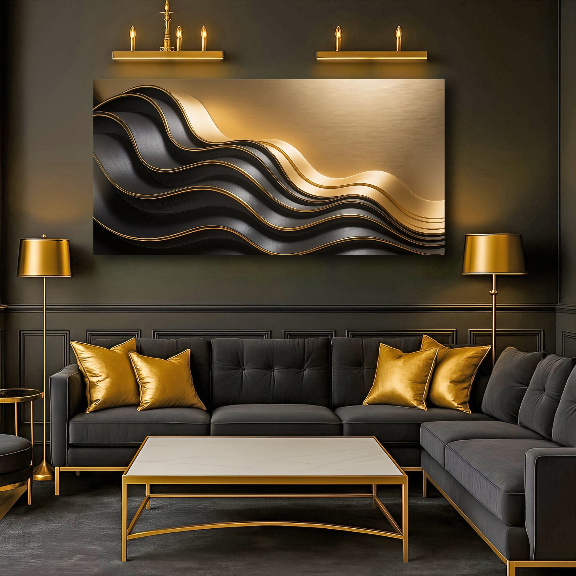Black and Gold Minimalist Abstract Wall Art IV