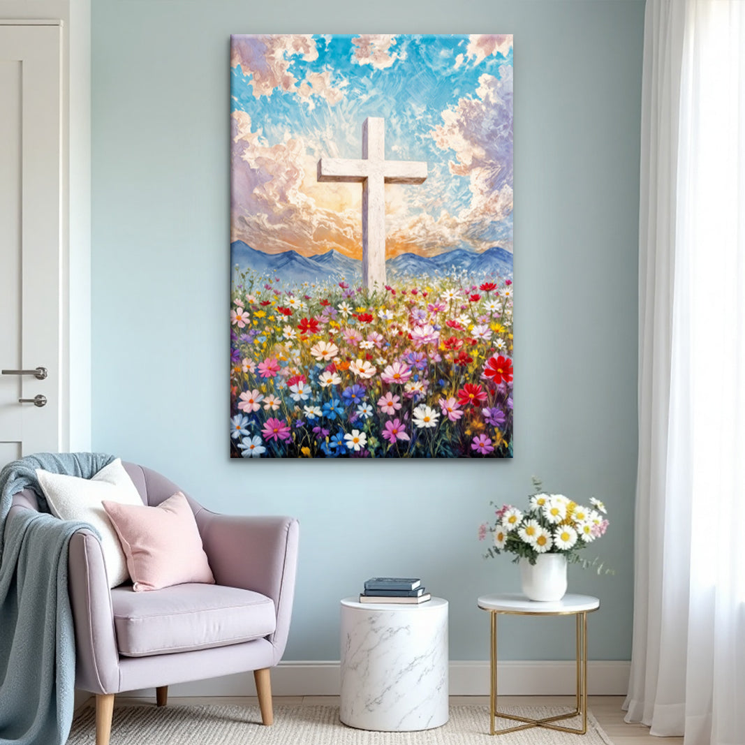 Cross Floral Field Faith Wall Art II