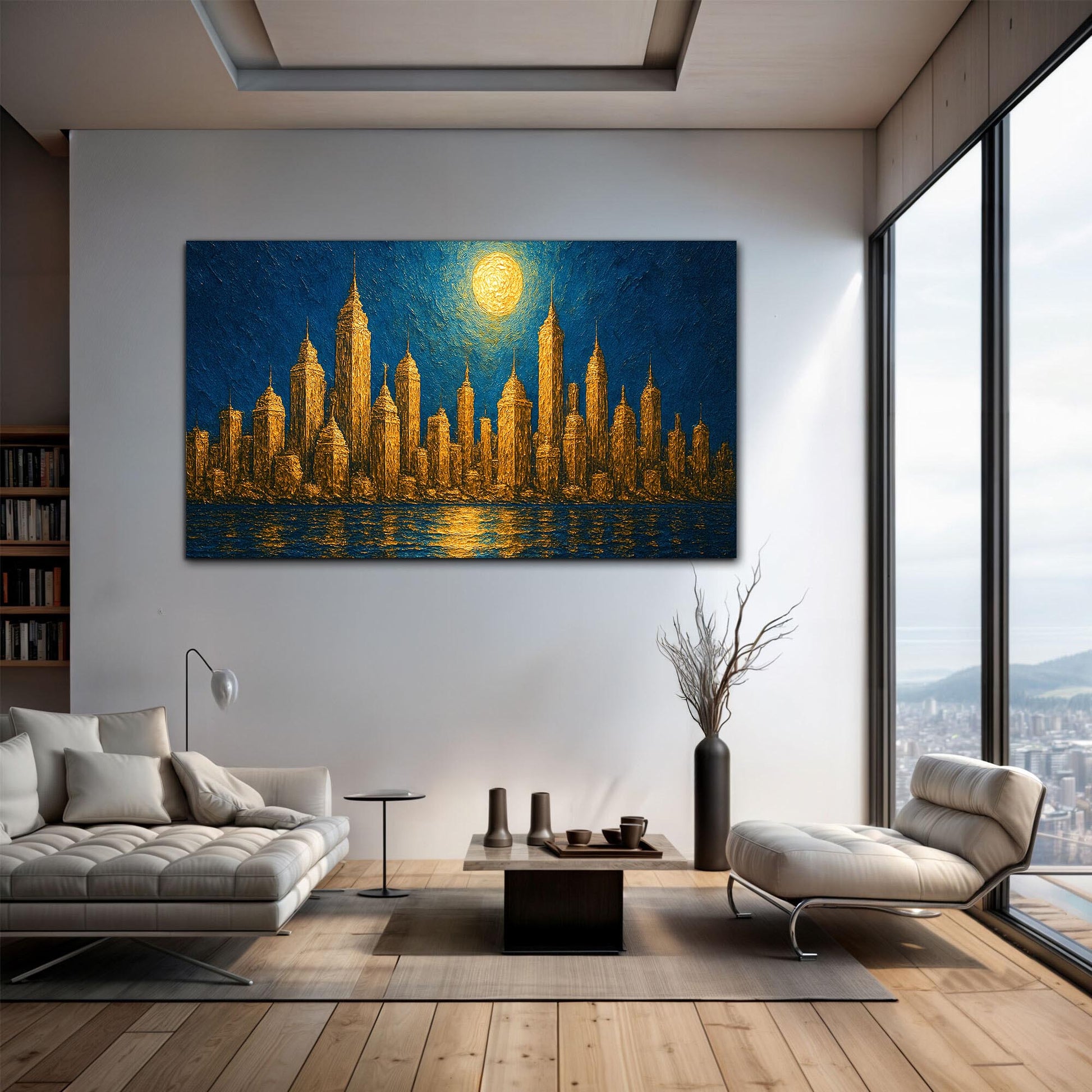Golden Metropolis Cityscape Impasto Wall Art