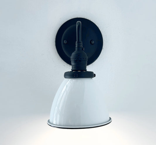 Petite White Enamel Farmhouse Wall Sconce Lighting