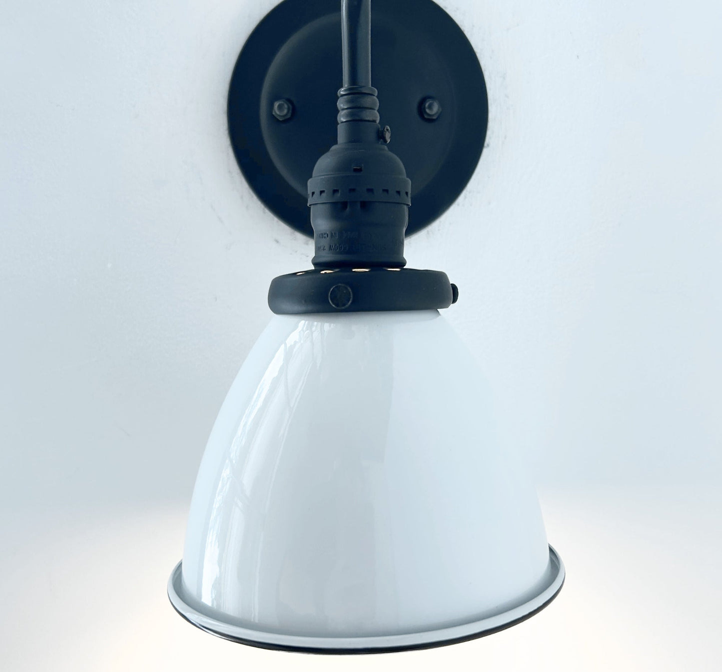 Petite White Enamel Farmhouse Wall Sconce Lighting