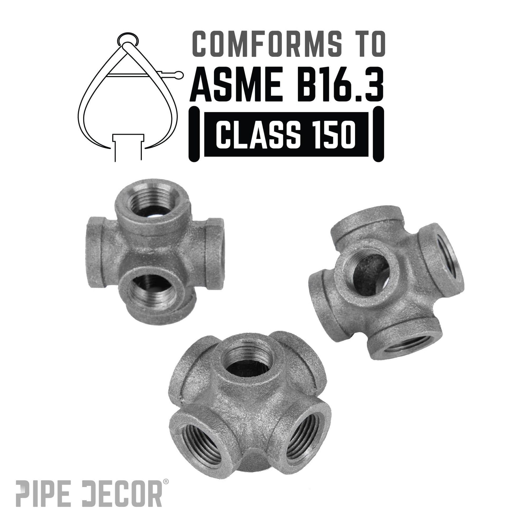 3/8 in. Black 6-Way Fitting