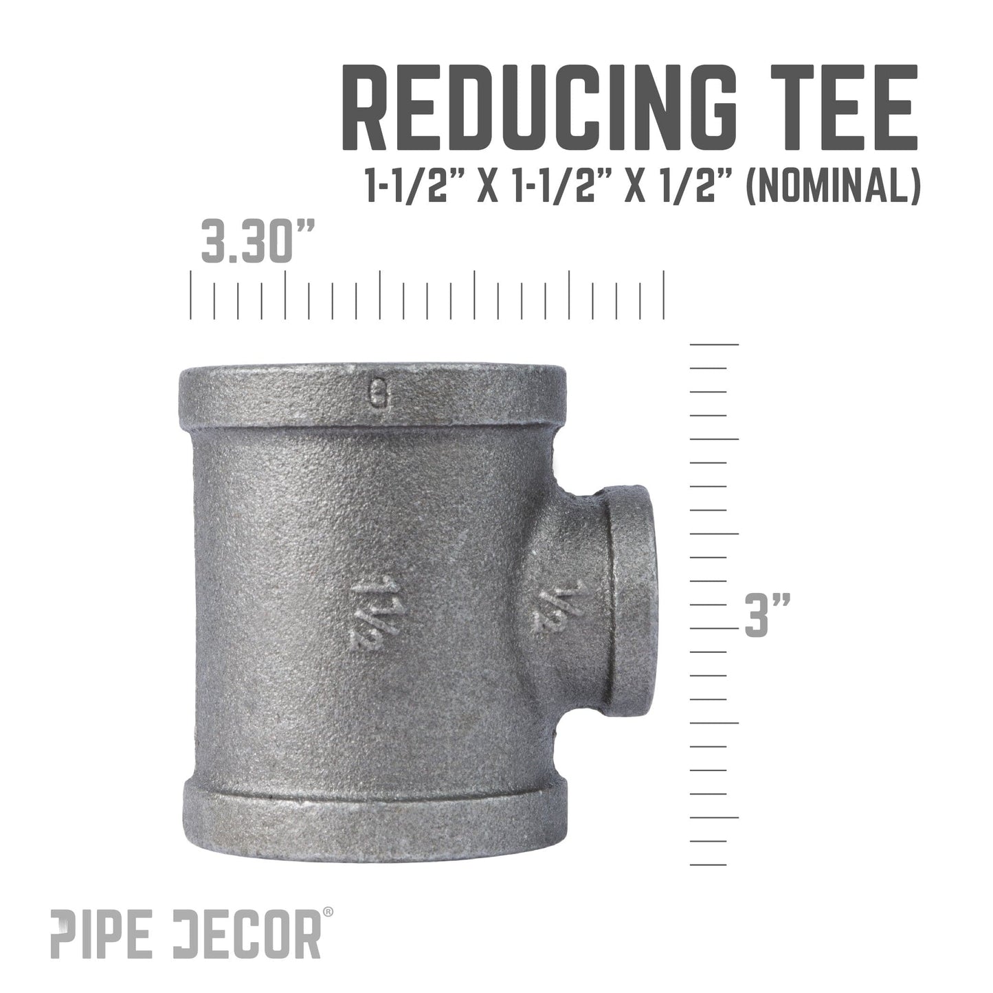 1 1/2 in. x 1 1/2 in. x 1/2 in. Black Reducing Tee