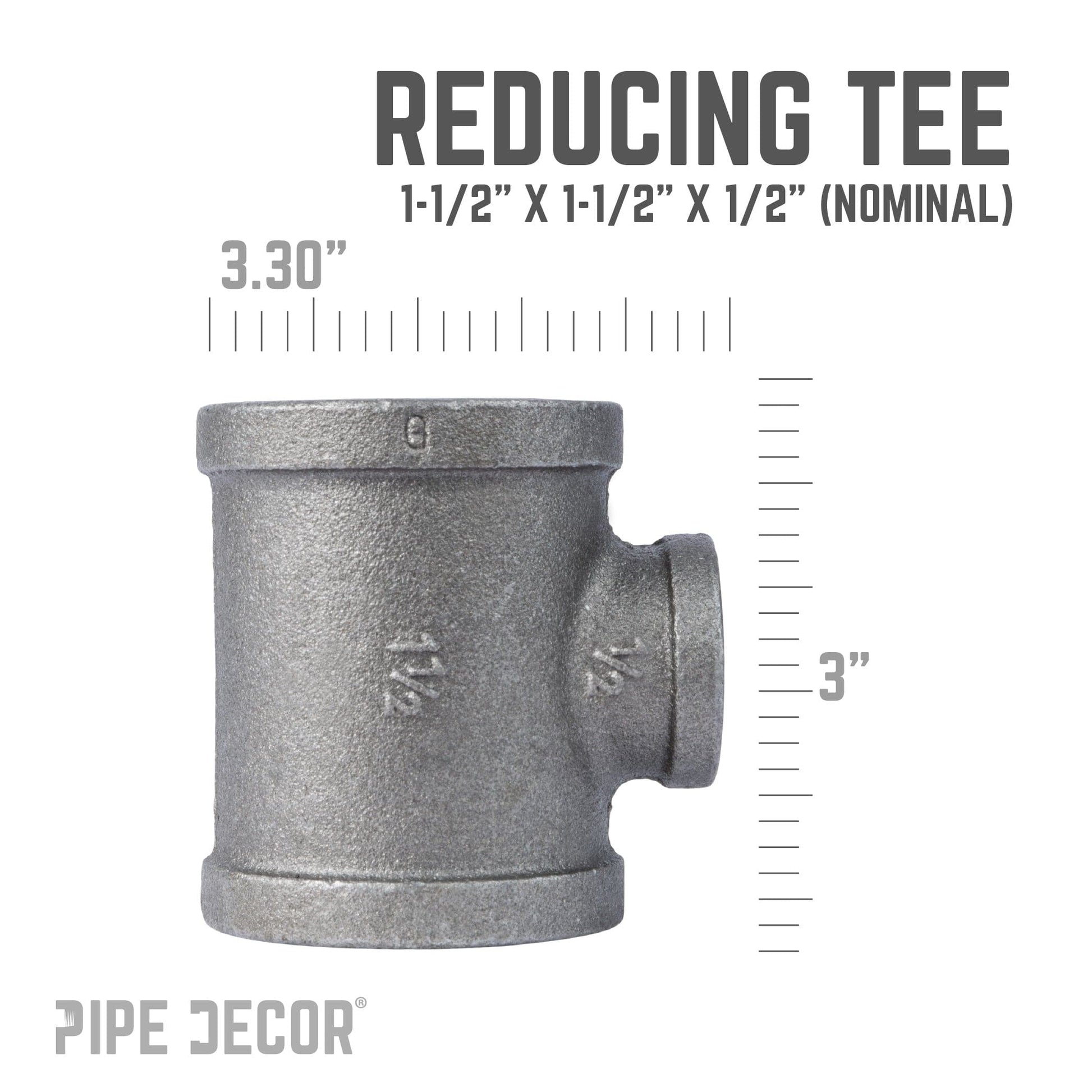 1 1/2 in. x 1 1/2 in. x 1/2 in. Black Reducing Tee