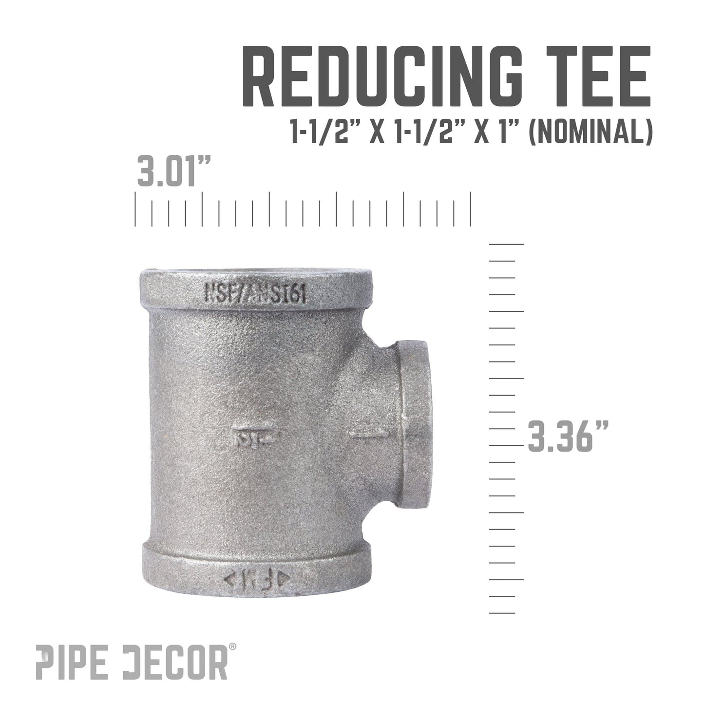 1 1/2 in. x 1 1/2 in. x 1 in. Black Reducing Tee