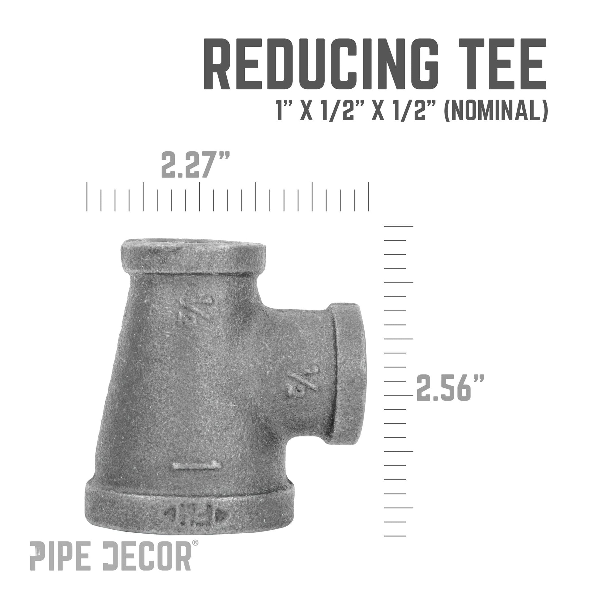 1 in. x 1/2 in. x 1/2 in. Black Reducing Tee