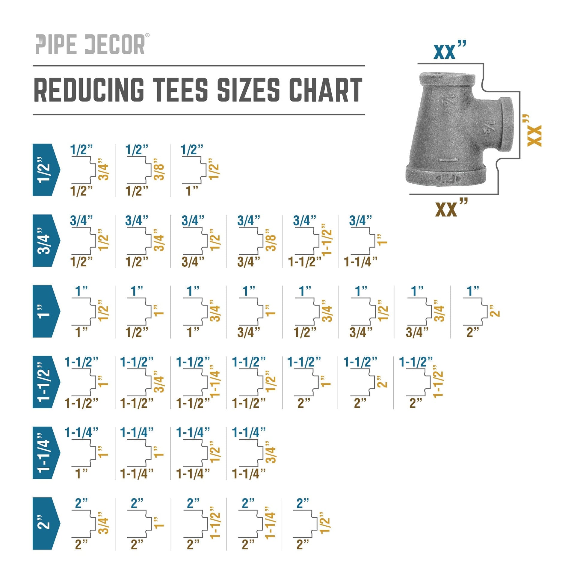 1 in. x 1/2 in. x 1/2 in. Black Reducing Tee