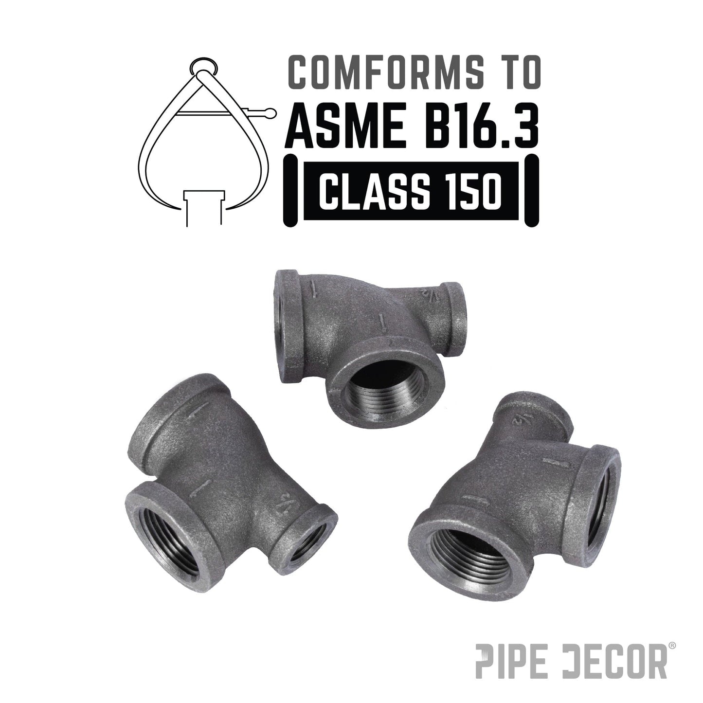 1 in. x 1/2 in. x 1 in. Black Reducing Tee