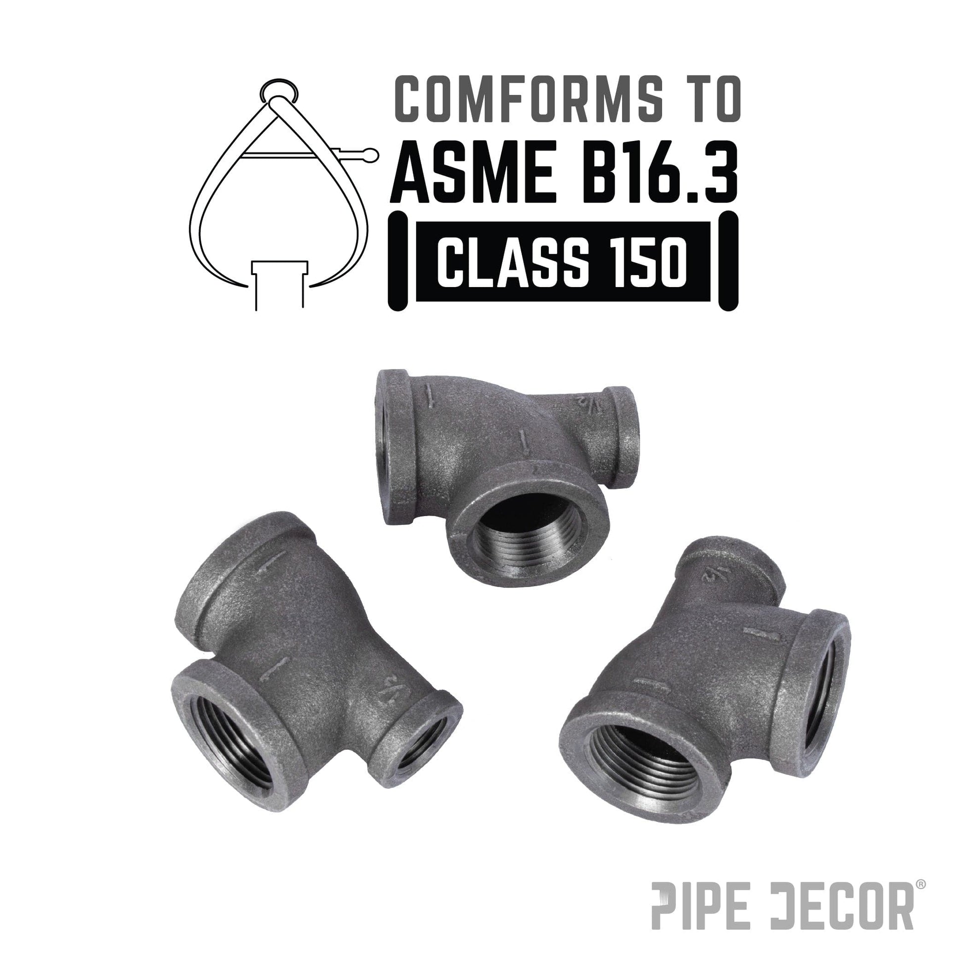 1 in. x 1/2 in. x 1 in. Black Reducing Tee