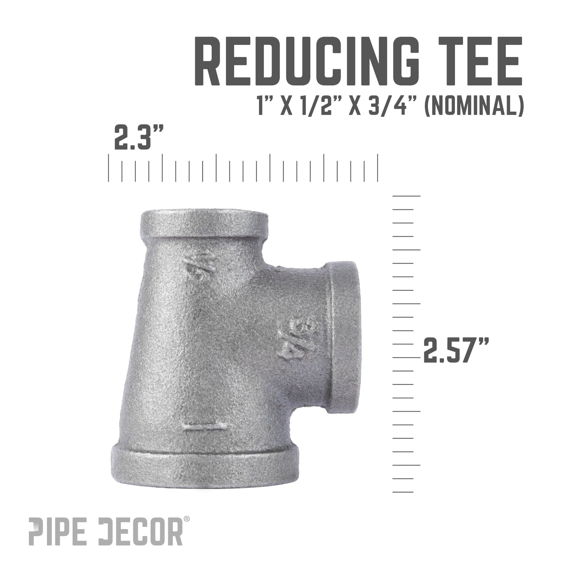 1 in. x 1/2 in. x 3/4 in. Black Reducing Tee