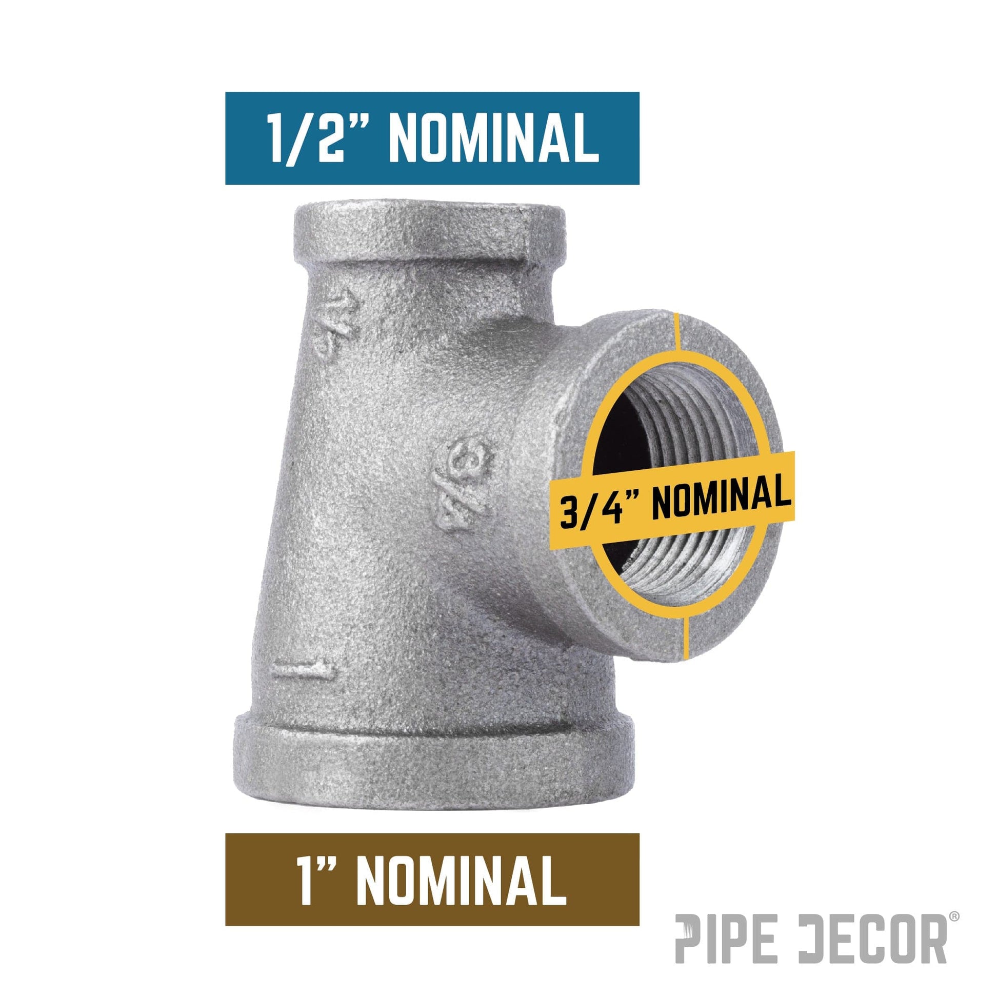 1 in. x 1/2 in. x 3/4 in. Black Reducing Tee